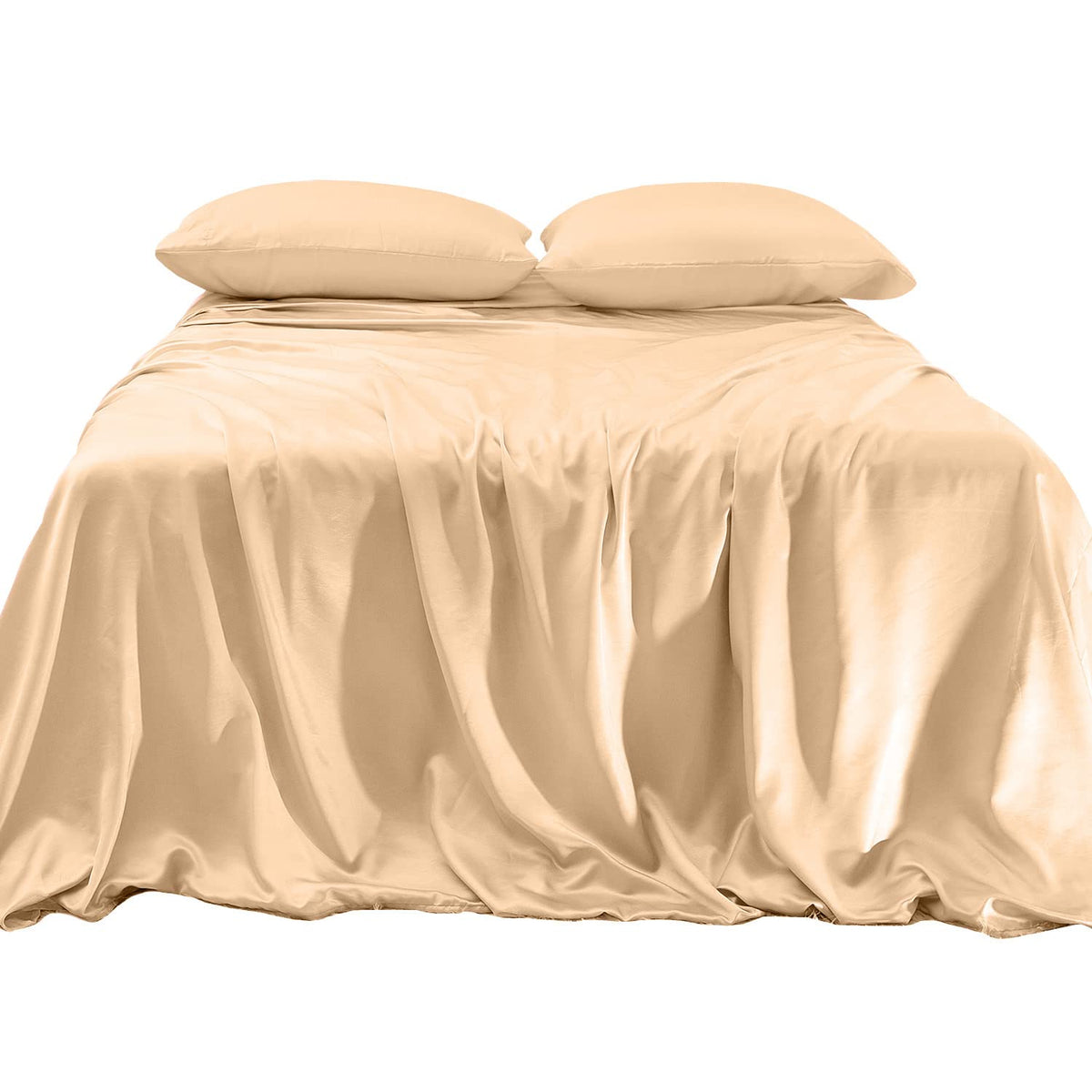 Elegant Comfort Luxurious 4-Piece Silky Satin Sheet Set, Skin and Hair Friendly, Wrinkle, Fade, Stain Resistant with Deep Pockets Fitted Sheet, Cooling Soft Satin Sheet Set, Twin XL, Champaign