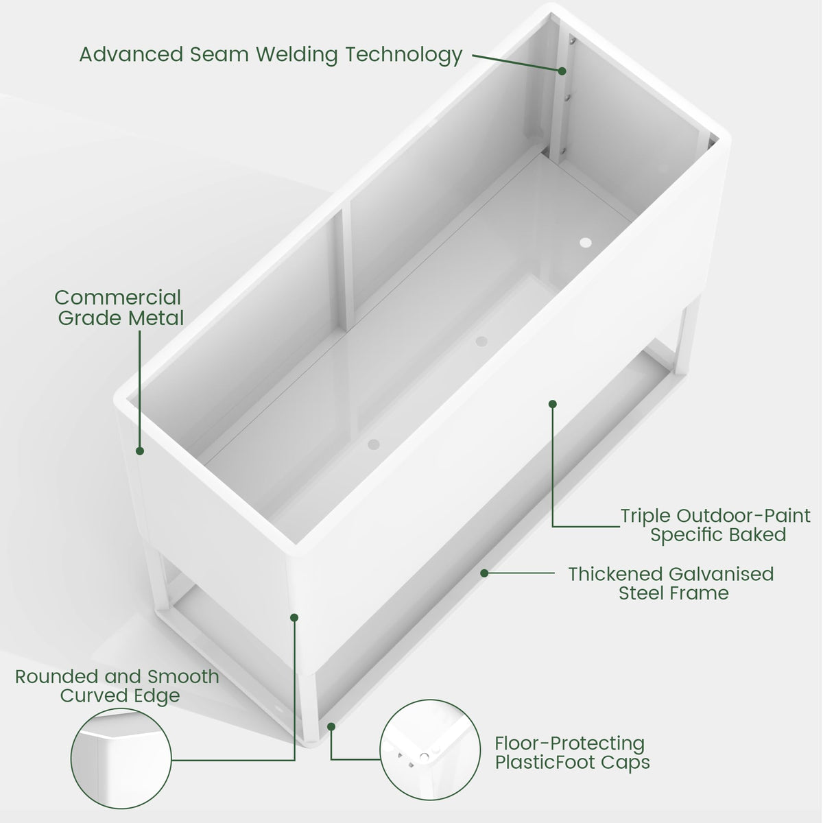 Liskanap Large Metal Planter Box with Legs, 38" L*15" W*30" H Modern Tall Raised Garden Bed with Legs, Rectangular Planters for Outdoor Indoor Patio Deck Balcony Porch Commercial, White