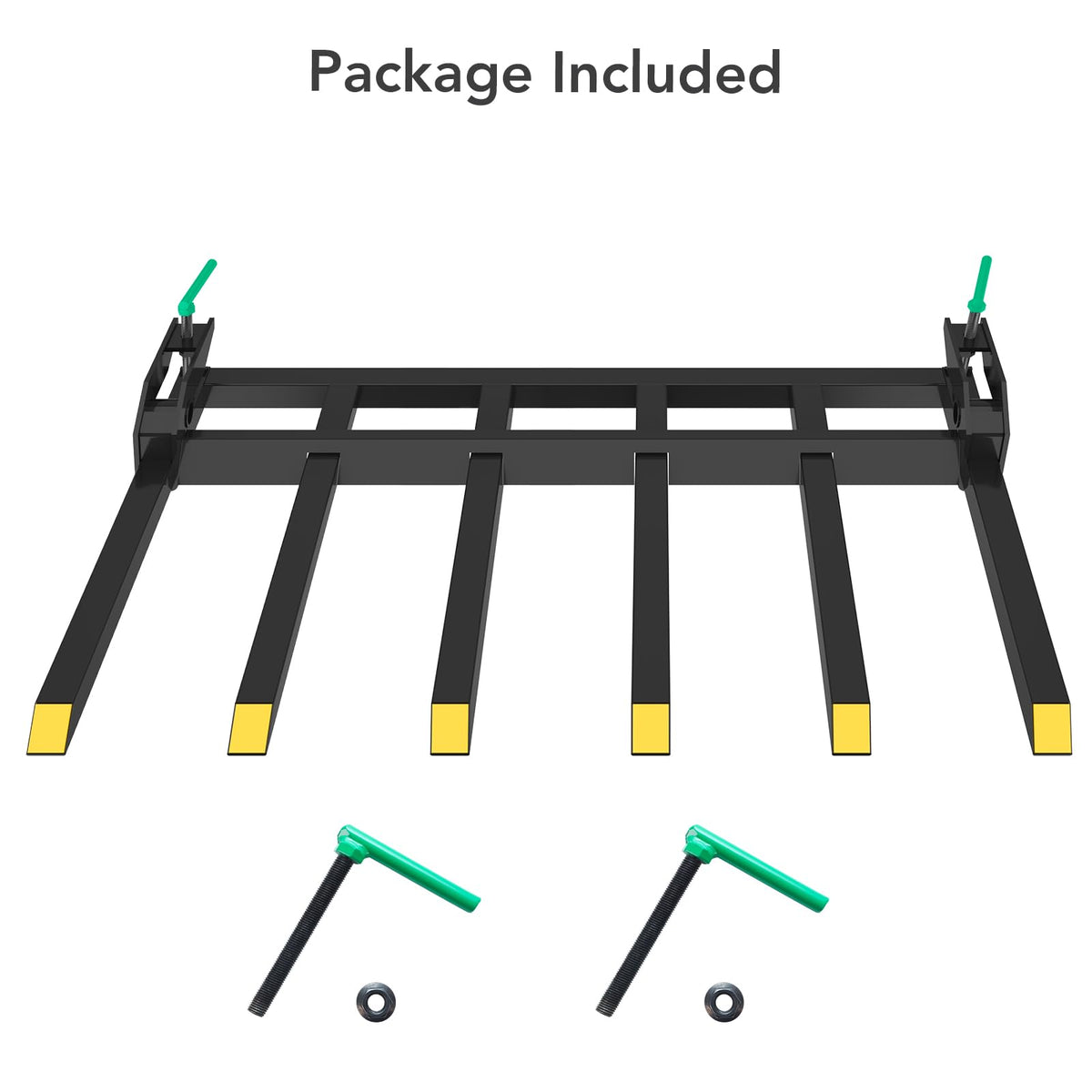 Clamp-On Debris Forks for 60" Loader Bucket – 4000 lbs Heavy Duty Pallet Fork Attachment – Sturdy Steel Construction – Fits Skid Steer/Tractor – Yellow