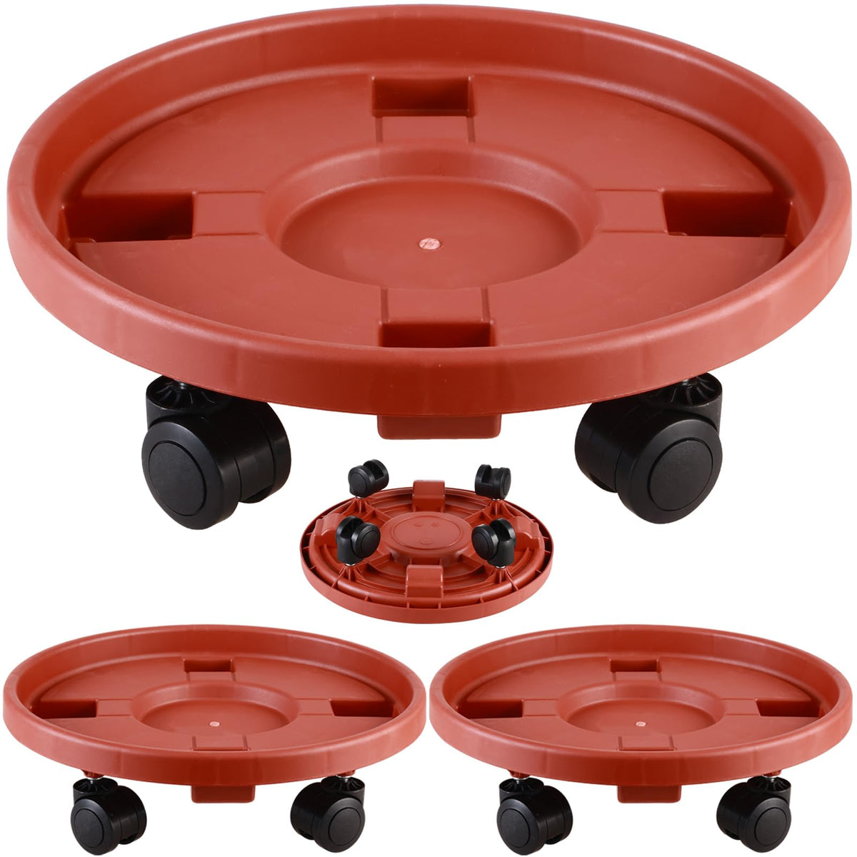 3 Pakcs Large Plant Caddy with Wheels 15.8" Rolling Plant Stands Heavy-duty Plastic Plant Roller Base Pot Movers Plant Saucer on Wheels Indoor Outdoor Plant Dolly with Casters Planter Tray Red