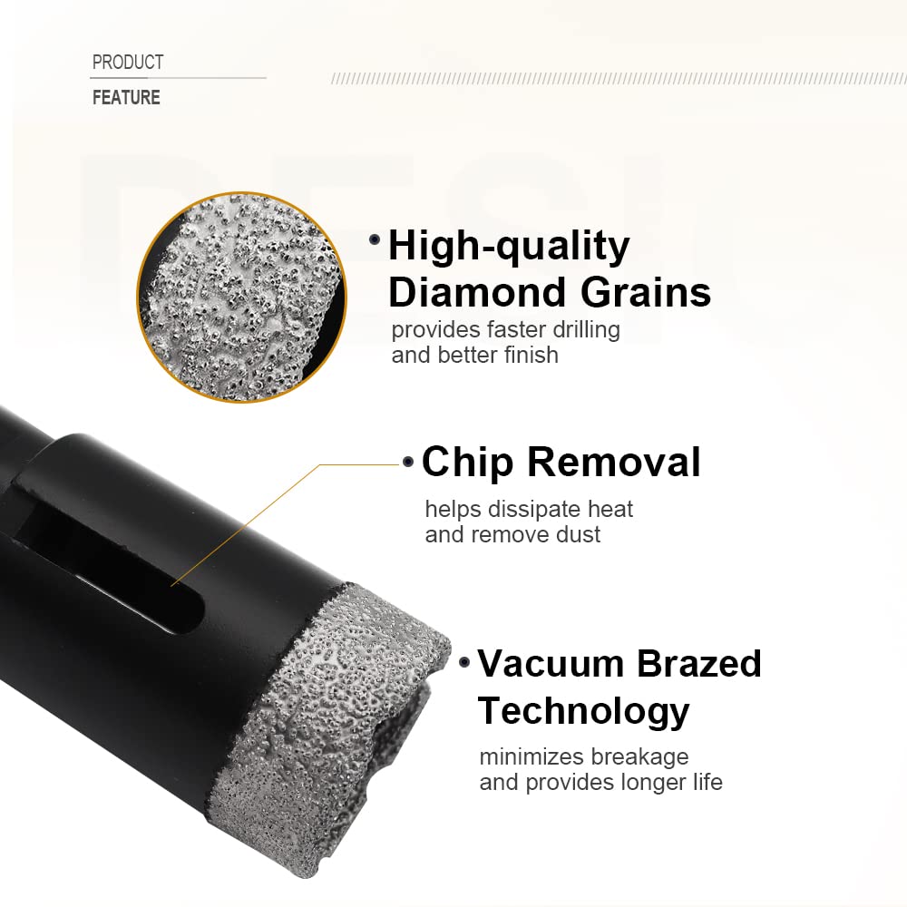 SHDIATOOL Diamond Drill Core Bits Set for Porcelain Hole Saw Cutter for Tile Marble Ceramic Granite Bricks Used for Angle Grinder