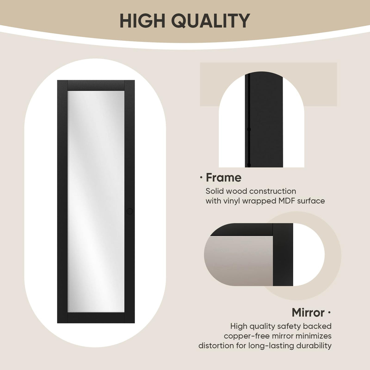 JUBEST 60" x 80" Mirror Closet Door, Preassembled One Side Mirror Door with Hardware Kit & Matching Fascia, Solid Wood Frame with Water-Proof PVC Surface, Easy to Install, Black
