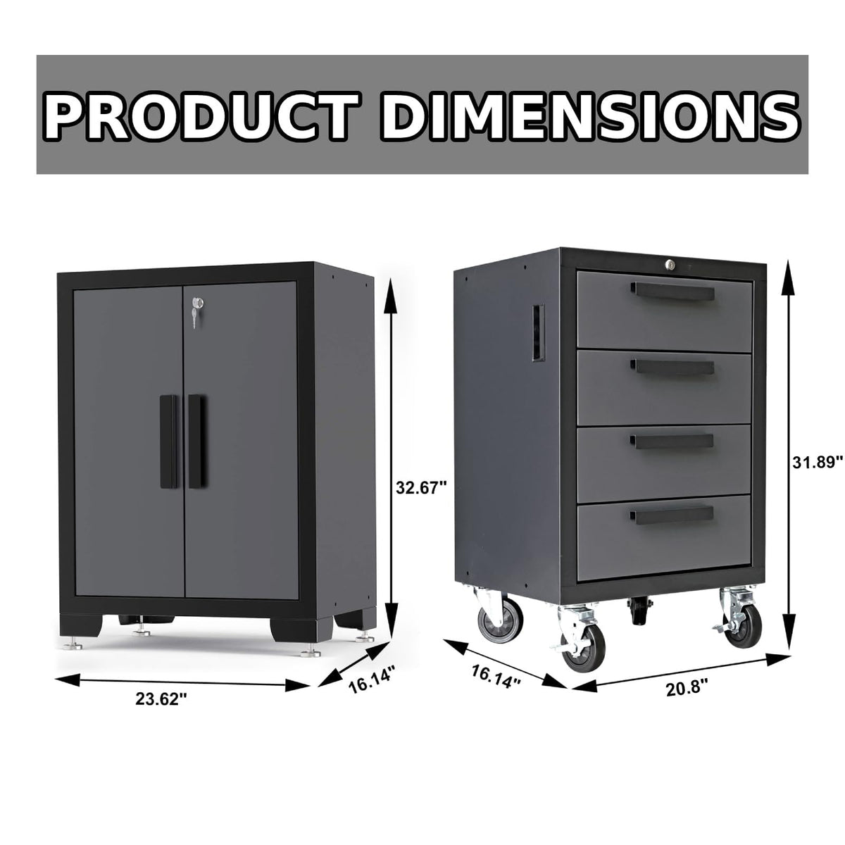 Torin Garage Cabinets Storage System, 9 Piece Included Steel Drawers Rolling Chest,Locked Storage Cabinet, Perfect for Organizing Garage and Tools, Black/Grey
