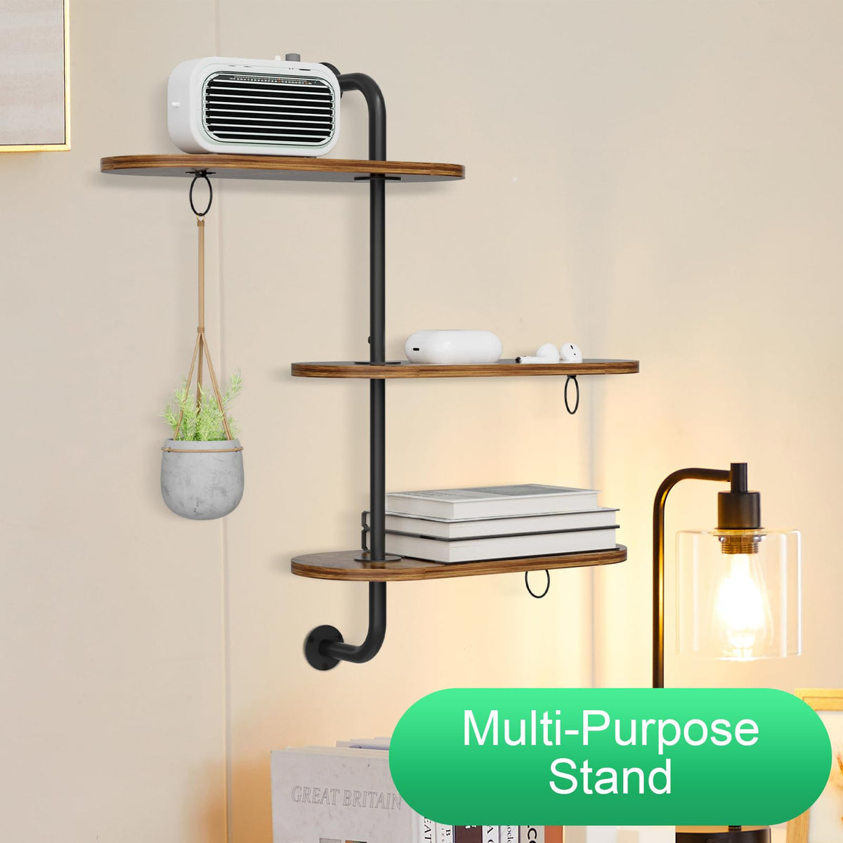 Rotating Window Plant Shelves with 3 Anti-slip Mats, 3 Tier Plant Stand Indoor Outdoor, Wooden Window Plant Shelf with 3 Circle Hook, Hanging Plant Holder for Window, Potted Plants, Flowerpots (Antique Color, 3 Tier)