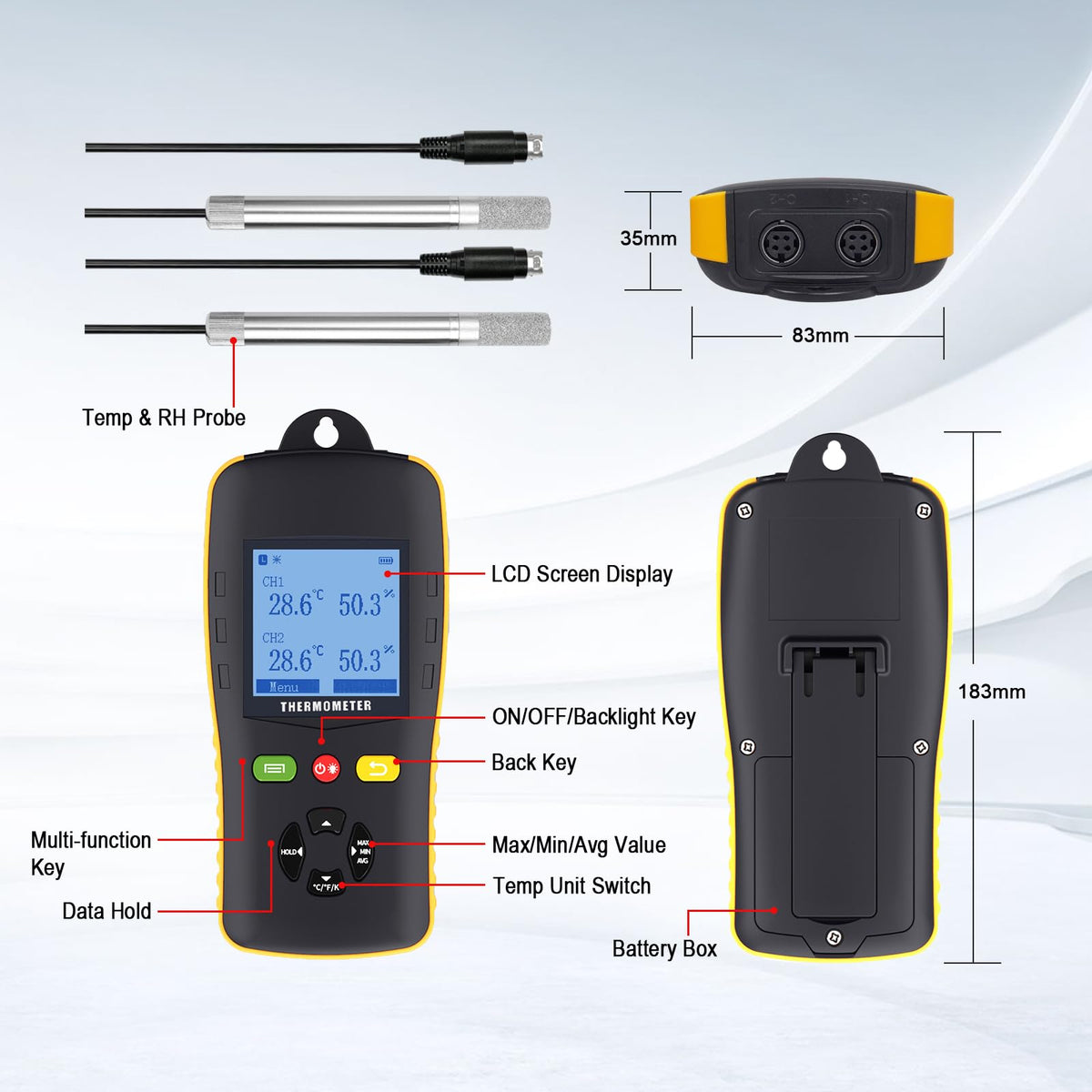 Tzone Temperature and Humidity Data Logger USB with Probe,Dual Channel Temp Humidity Recorder with Data Report, Digital Industrial Thermometer Recording Handheld RH Logger for Greenhouse Freezer Lab