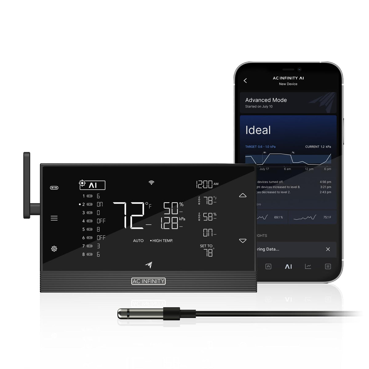 AC Infinity Controller AI+ Environmental Controller, Dynamic AI Controls Grow Devices, Insights Alerts Data Analysis w/ WiFi App, Programmable Dual-Zone VPD Temperature Humidity Automations
