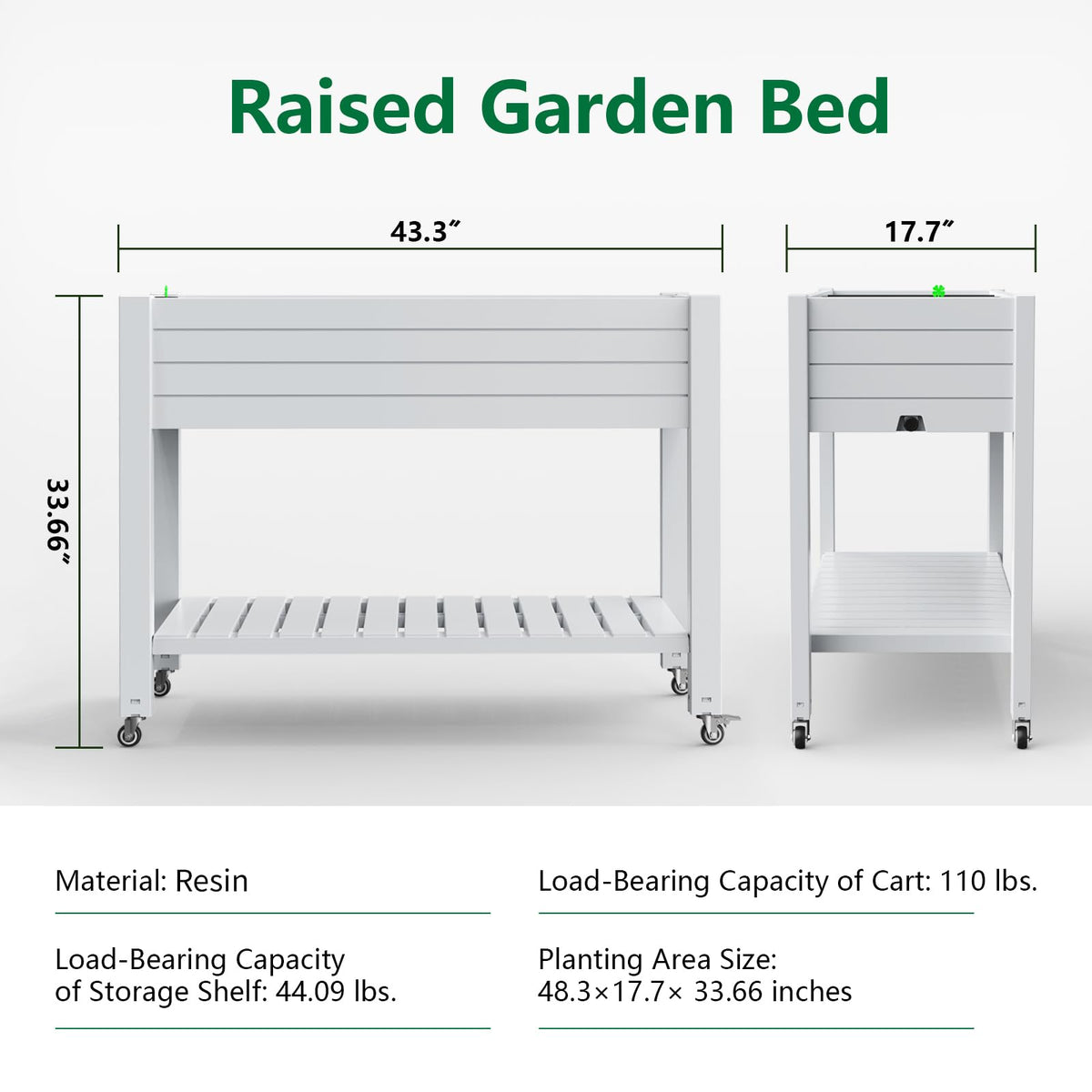 Vixzen Raised Garden Bed Outdoor,Reinforced Large Planter Box with Wheels & Storage Shelf,Mobile Planter Bed Box for Backyard, Patio, Balcony (Ashen, 21Gal（43.31"×17.72"×33.66"）)