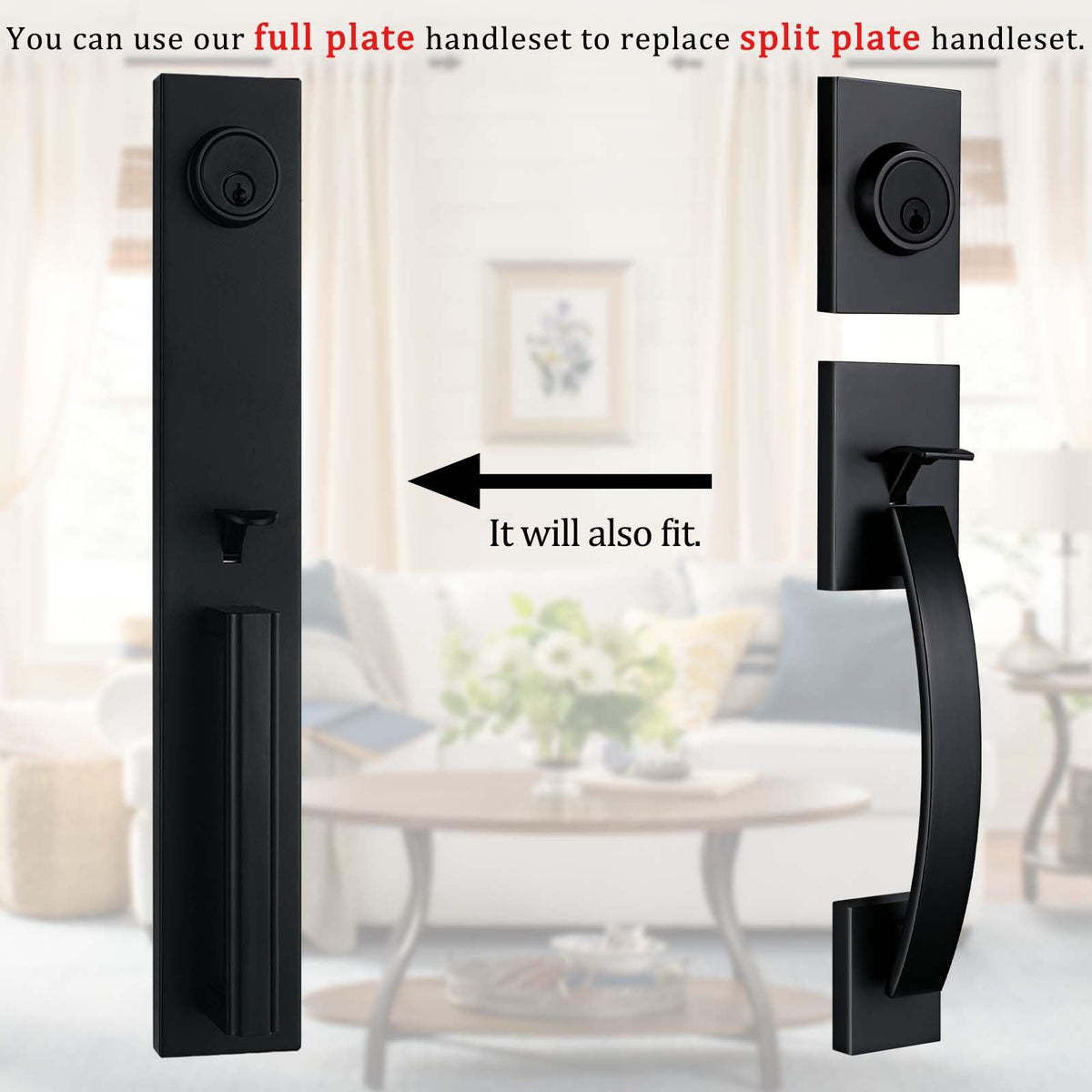 TMC Iron Black Front Double Door Handleset (KEYED HANDLESET)