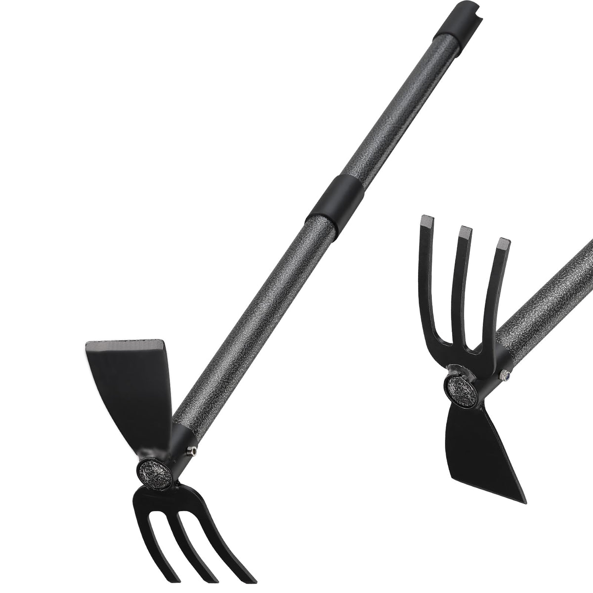 Hoe and Cultivator Gardening Hand Tools, Heavy Duty Stainless Steel Garden Hoe and 3 Fork Hand Tiller for Gardening Weeding Planting with Adjustable Handle 45 inch