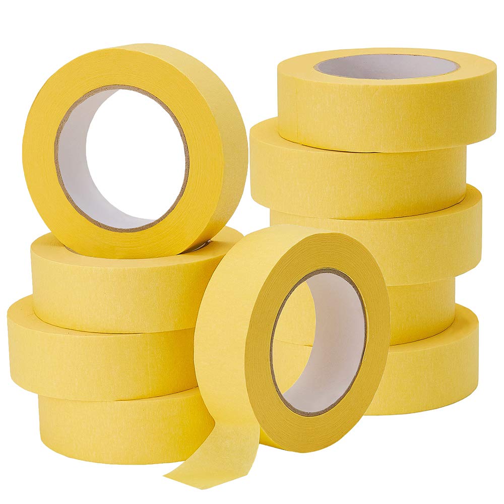 Lichamp 10-Pack Automotive Refinish Masking Tape Yellow 36mm x 55m, Cars Vehicles Auto Body Paint Tape, Automotive Painters Tapes Bulk Set 1.4-inch x 180-foot x 10 Rolls (600 Total Yards)