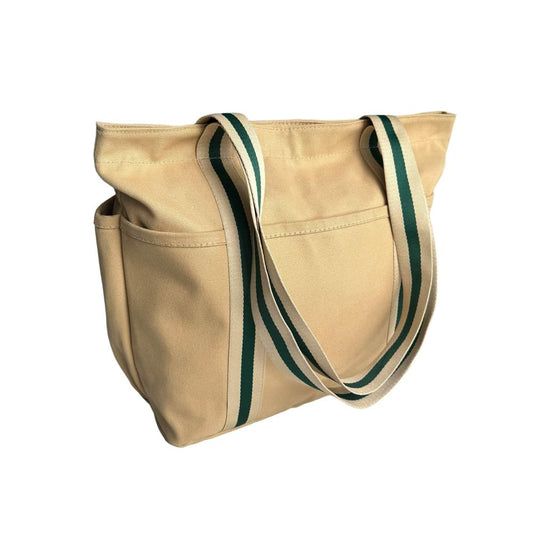 Augbunny 16OZ 100% Cotton Canvas Lined Grocery Shopping Diaper Bag Zipper Closure Beach Casual Multi Purpose Tote