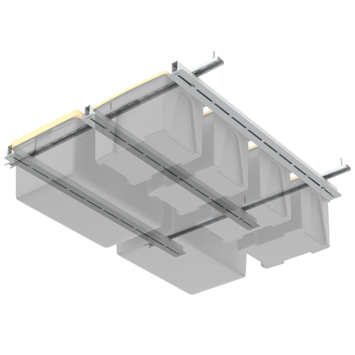 WALMANN Overhead Tote Storage Rail System, Garage Ceiling Bin Storage Rack Heavy Duty Adjustable Tote Slide Rails(White, Bins are not Included)