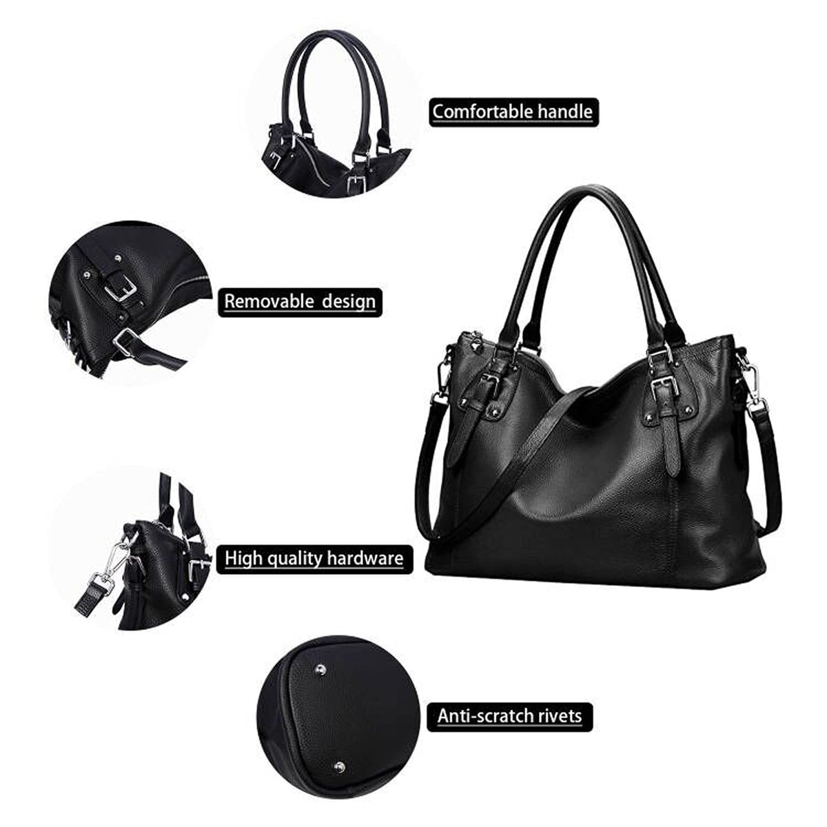 HESHE Genuine Leather Purses and Handbags for Women Tote Shoulder Bag Satchel Purse Top Handle Bags Hobo Crossbody Purse (Large,Black)