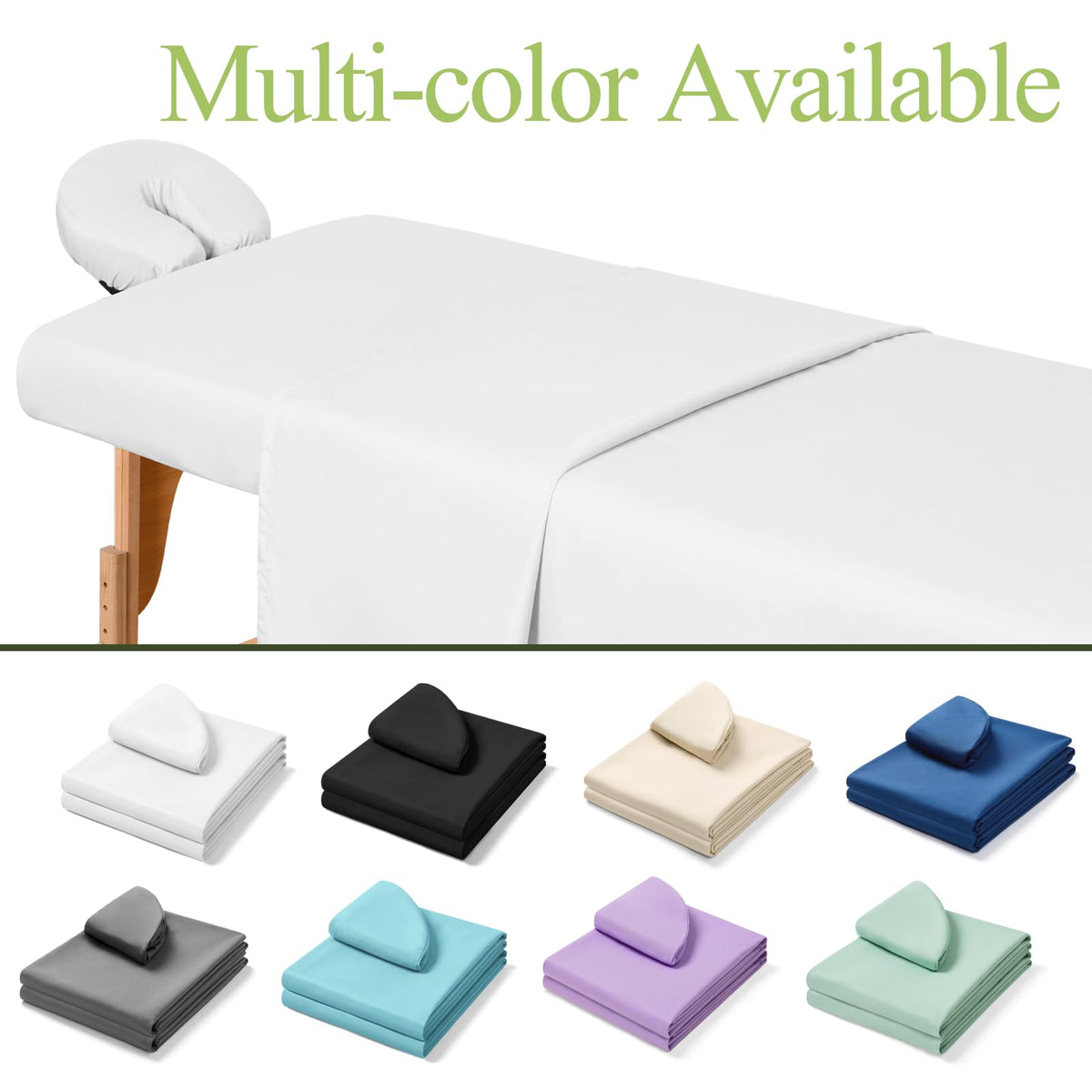 Comfyanno 3-Piece Massage Table Sheets Sets, Stain & Wrinkle Resistant, Soft Microfiber, Quick Drying, Professional Spa Therapy Bed Sheets, Includes Flat & Fitted Sheet, Face Cradle Cover -White