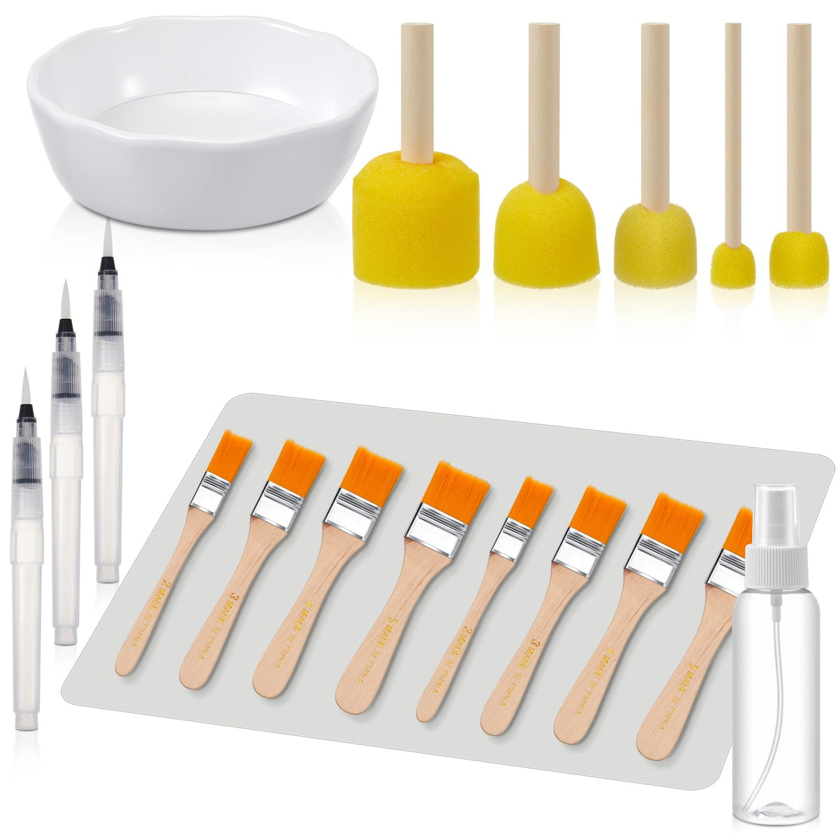 Crtiin 19 Pcs Essential Decoupage Tool Set, Include Silicone Table Mat, 5 Foam Brush, 8 Decoupage Brush, 3 Water Pen, Glue Container Bowl, Spray Bottle for DIY Arts and Crafts Projects