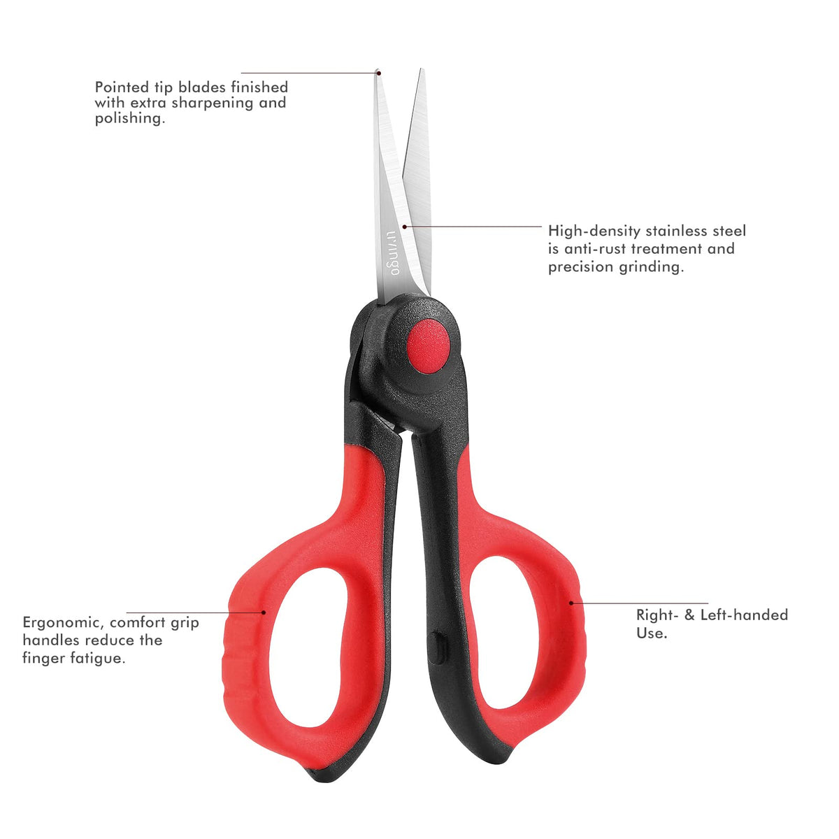 LIVINGO Professional Sewing Scissors Set: 8.5” Heavy Duty Sharp Titanium Coated Forged Stainless Steel Fabric Scissors, 4.5” Small Detail Embroidery Scissors, 5” Thread Snips, Comfort Grip, 3 Pack