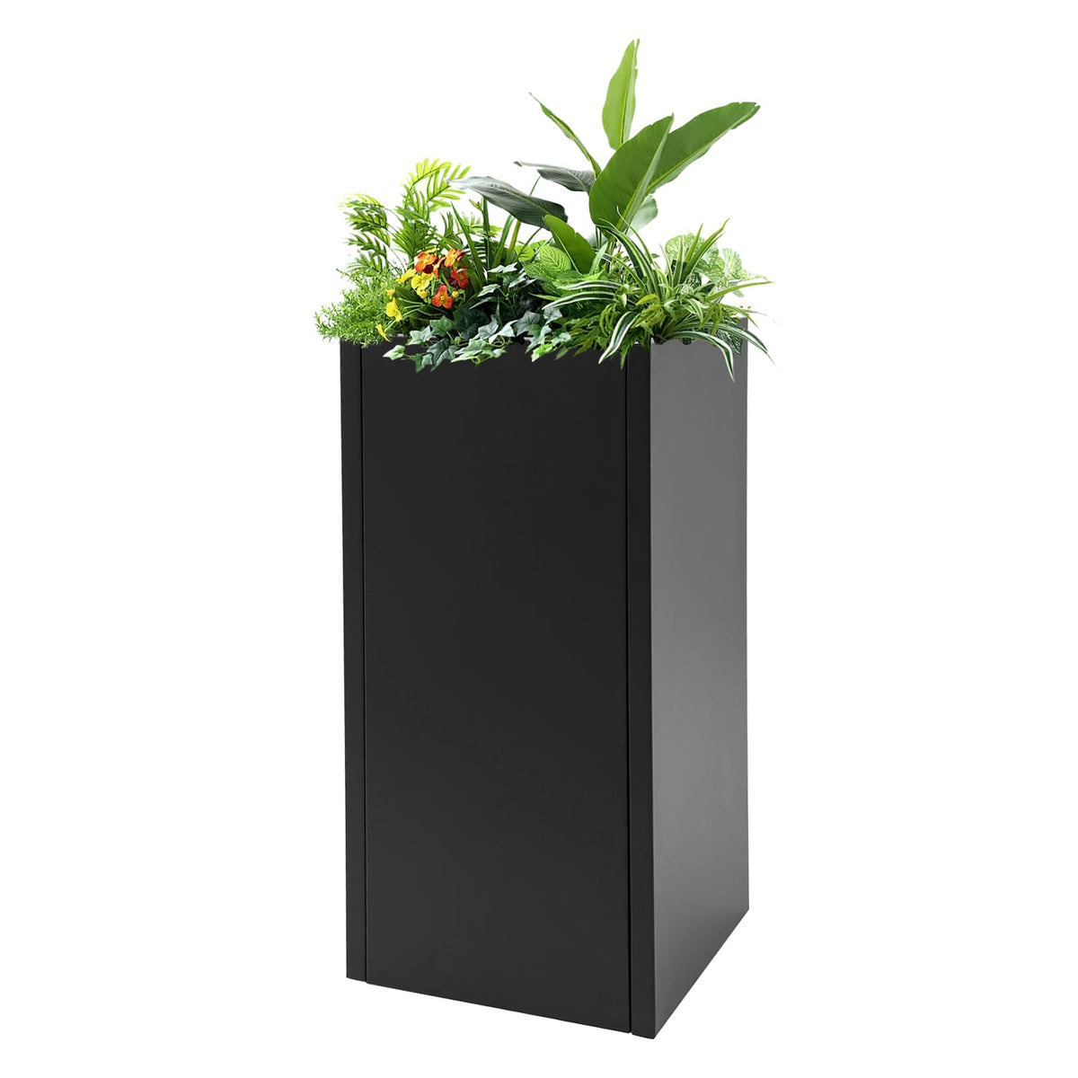 LUOSHALIYA Metallic Heavy Outdoor/Indoor Planter Box, Seamless Large Metal Planter for Tall Trees, Plants, Flowers, No Assembly Required (Black, 14 * 14 * 30 inch)
