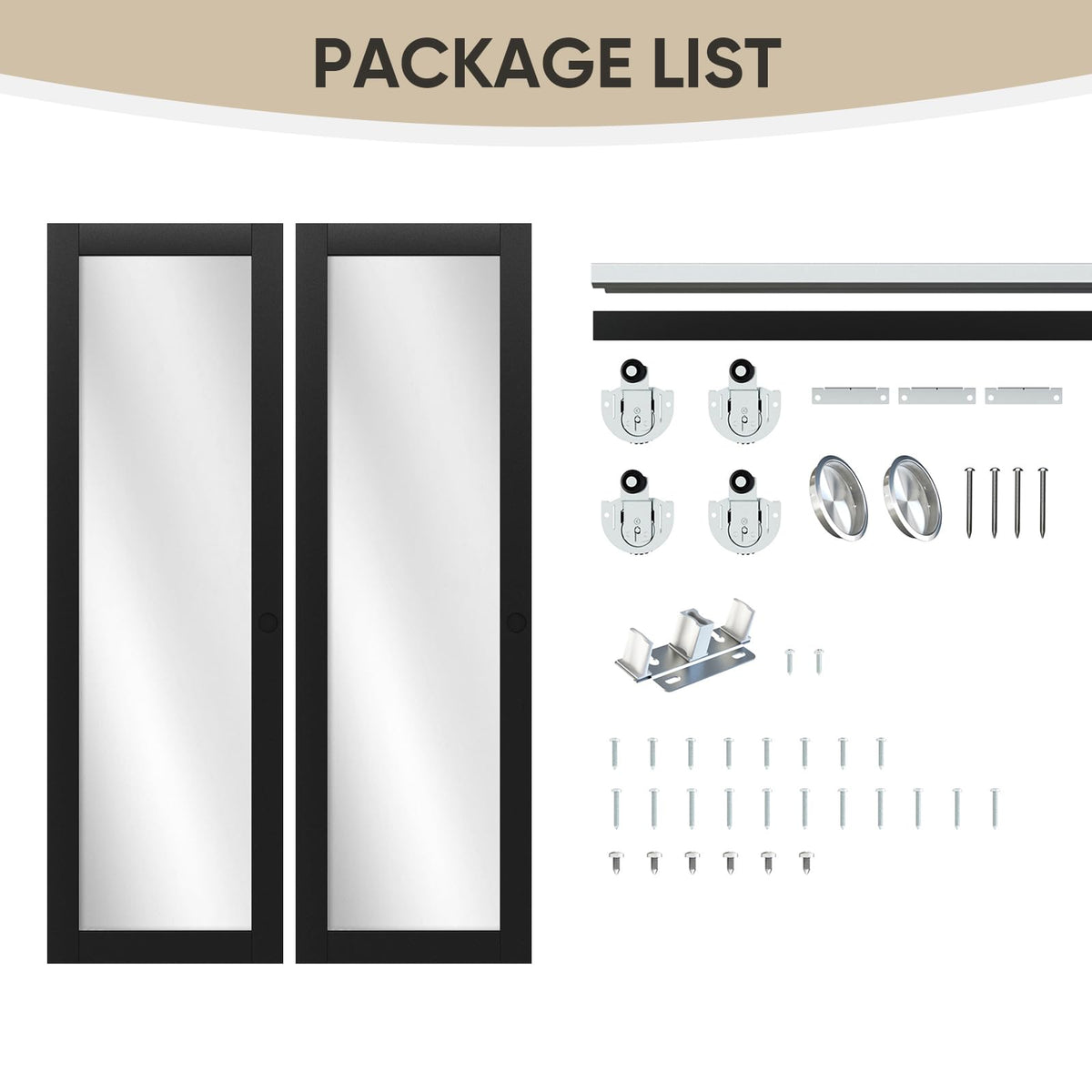 JUBEST 60" x 80" Mirror Closet Door, Preassembled One Side Mirror Door with Hardware Kit & Matching Fascia, Solid Wood Frame with Water-Proof PVC Surface, Easy to Install, Black