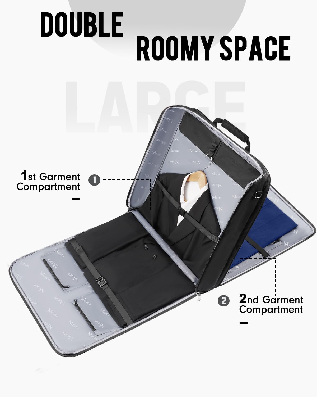 MATEIN Garment Bags for Travel, Large Double Layer Suit Bag Up to 6 Suits with Shoulder Strap, Foldable Carry On Garment Luggage for Hanging Clothes, Convertible Business Suitcase for Men Women, Black