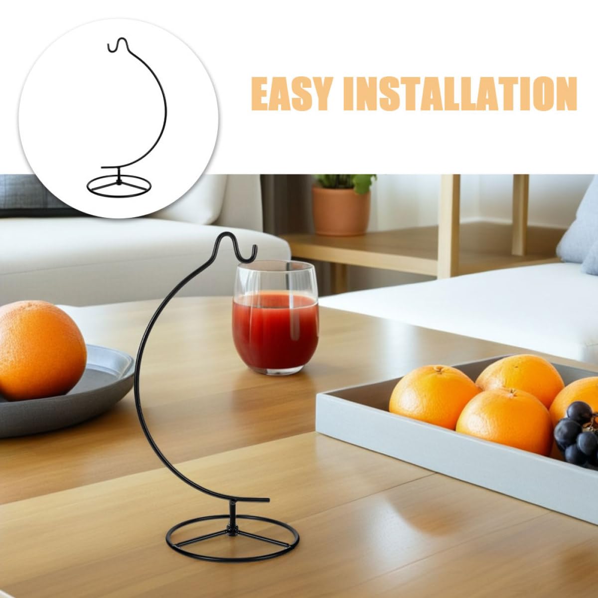 RUNROTOO 2pcs Moon-shaped Iron Hook Rack for Hanging Air Plant Holders and Micro Landscape Bottle Display Stands, Black Metal Ornament Display Hangers for Home Décor and Indoor Hanging Pots
