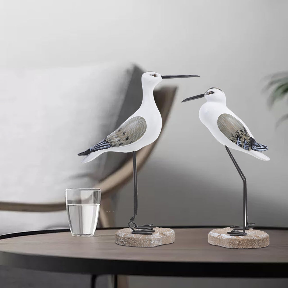 Seagull Ornaments Set 2 Wooden Coastal Bird Figurines for Home Nautical Tabletop Decorations Beach House Accents 14In X 8In