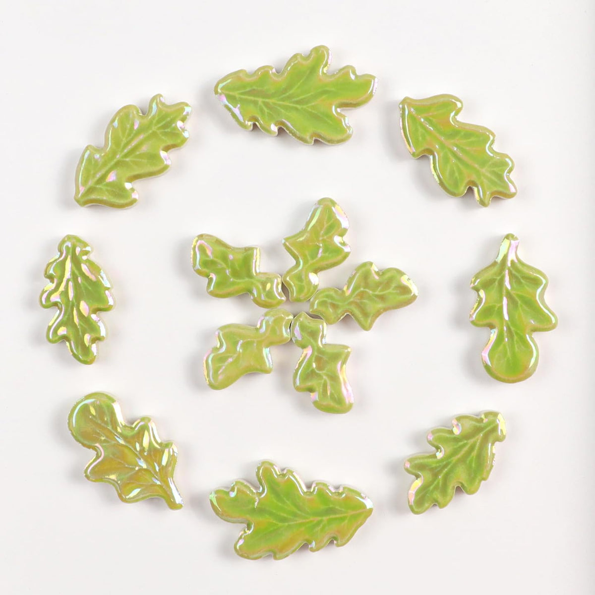 1.1lb Wavy Leaf Ceramic Mosaic Tiles, 5 Size (1.06-1.57") Random Making Creative Mosaic Pieces for DIY Mosaic Craft Supplies, Home, Outdoor Decor (Iridescent Light Green)