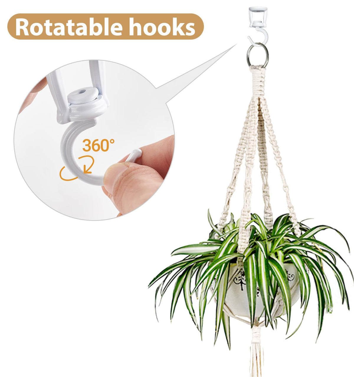 Mkono Macrame Plant Hangers Indoor Different Size and Ceiling Hooks Hanging Planter