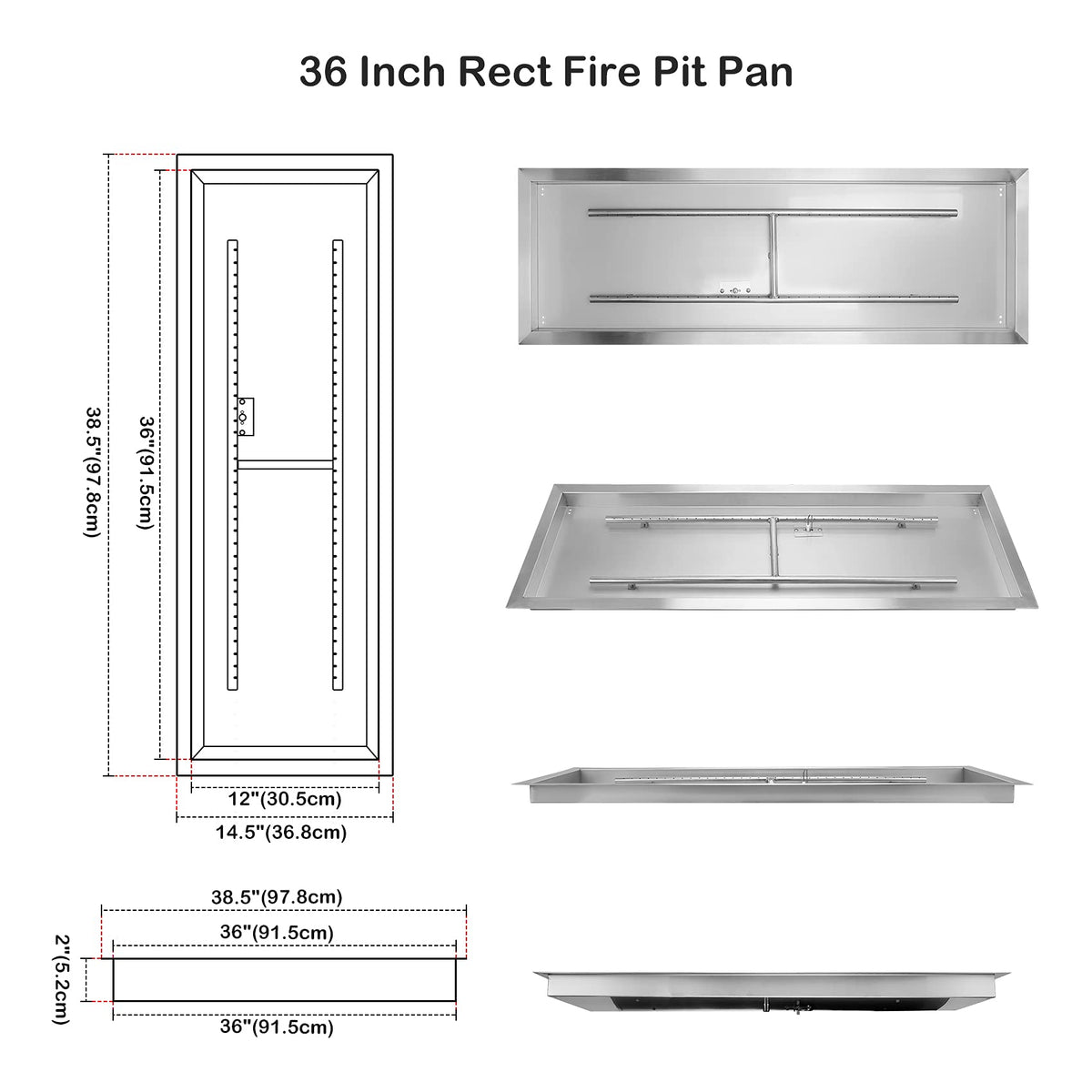 Stanbroil 36 x 12 Inch Rectangular Drop-in Gas Fire Pit Kits with All Accessories Required for DIY Fire Pit Project, Propane Gas Version, 150,000 BTU’s Max