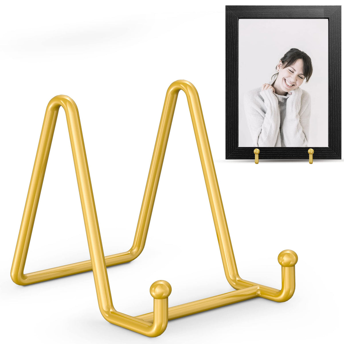 TR-LIFE Plate Display Stand - 3 Inch Holder + Metal Frame for Picture, Decorative Plate, Photo Easel, Tabletop Art (Gold 2 Pack)