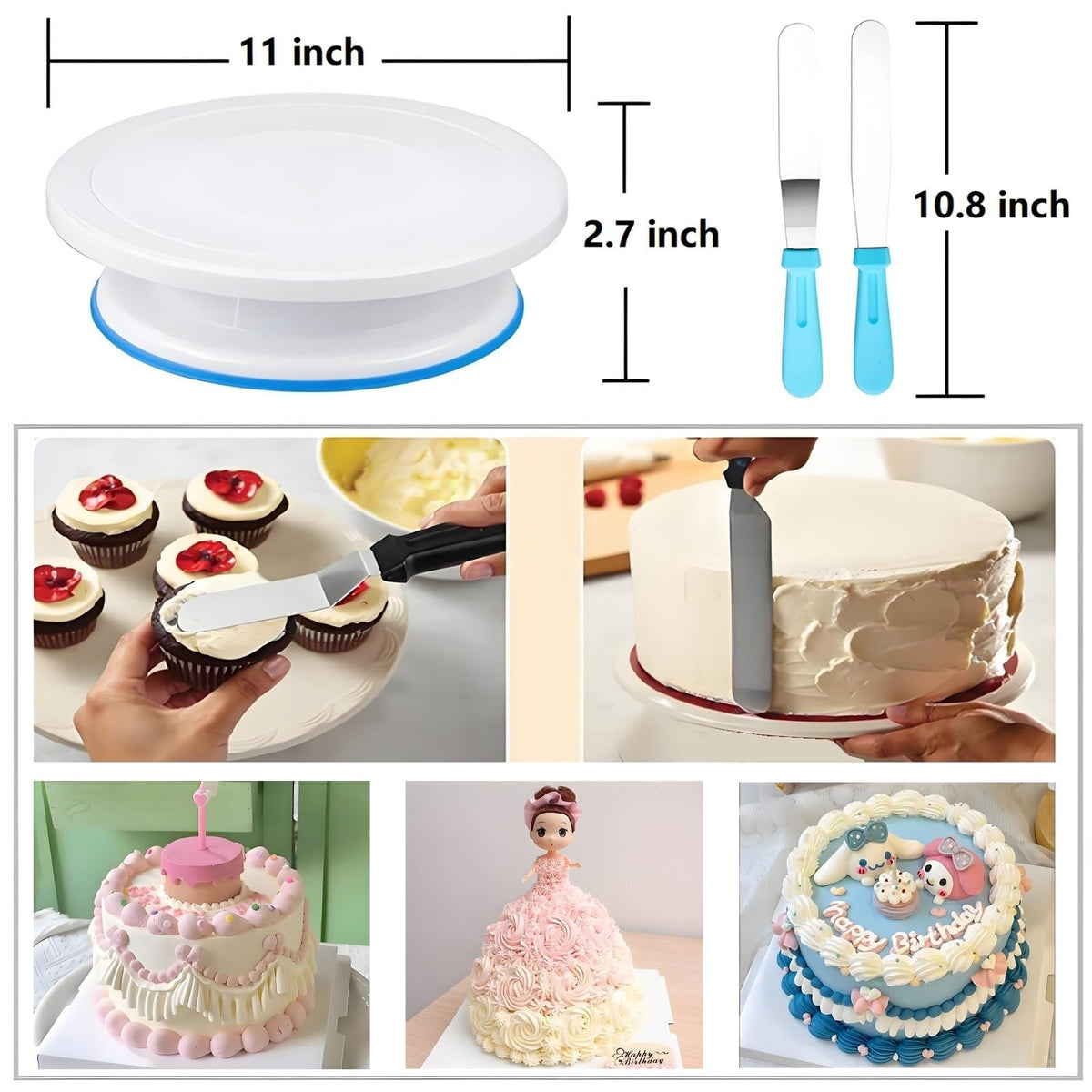ANSLYQA Cake Decorating Kit, 340 Pcs with Cake Turntable, Leveler, 55 Numbered Icing+Skirt Tips, 2 Spatulas, 3 Scrapers, 2 Couplers, 100 Pastry Bags, 100 Cupcake Liners & More Baking Tools, (Blue)