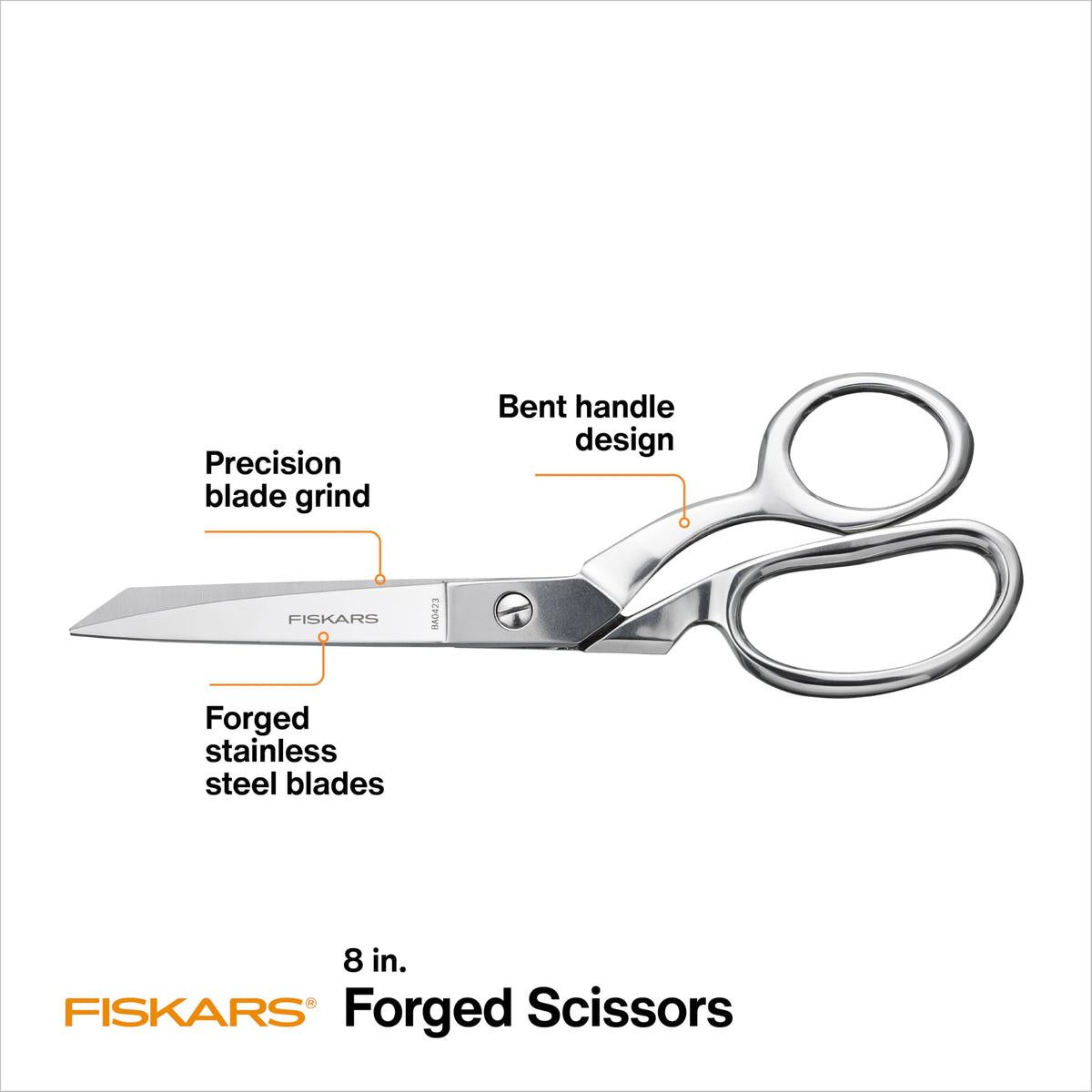 Fiskars Forged Scissors - 8" Stainless Steel - Paper and Fabric Scissors for Office, Arts, and Crafts - Silver