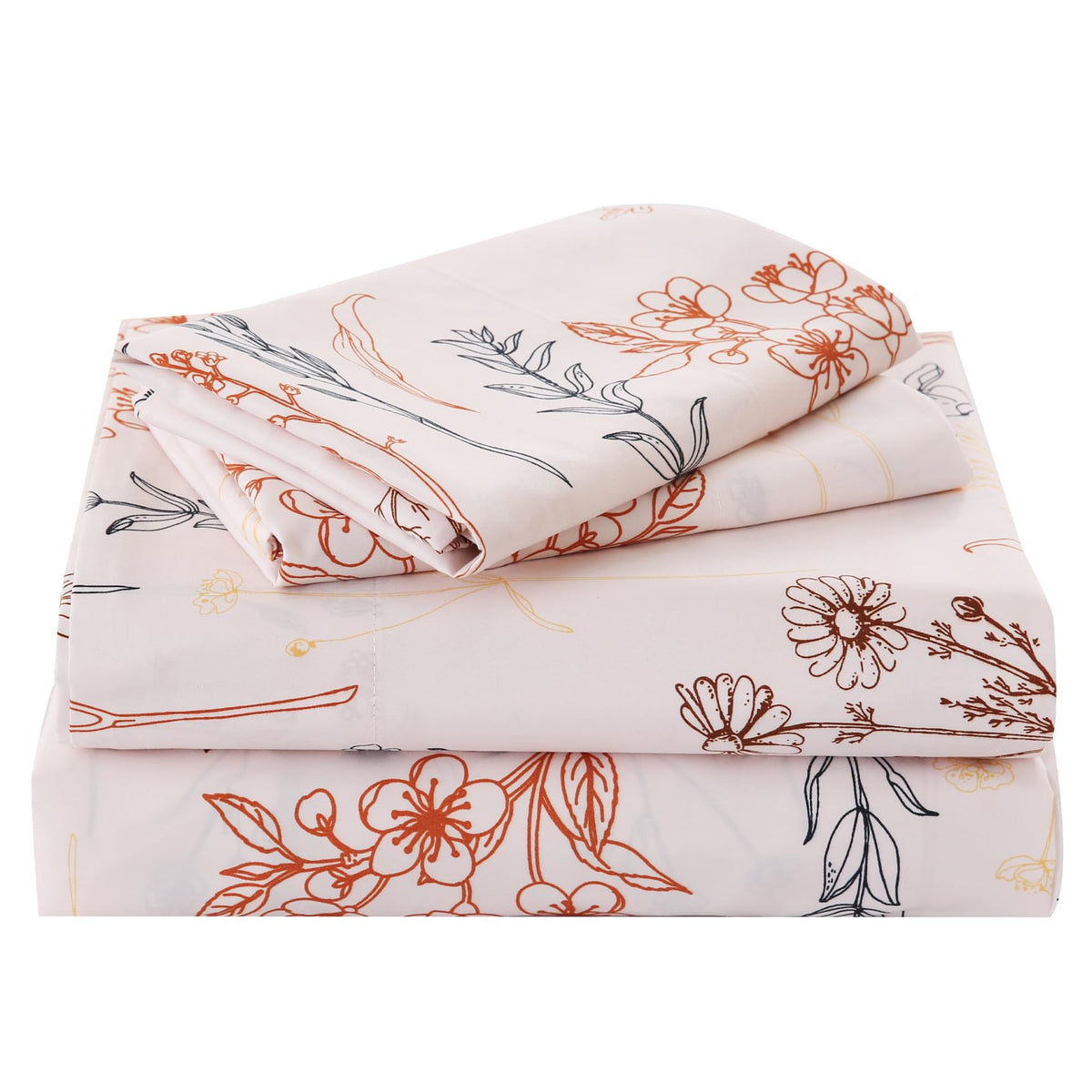 Yibeizi Floral Sheet Set Queen, Boho Botanical Rustic Pattern Bed Sheets Beige Fall Bedding Sheets & Pillowcases Soft Microfiber 15" Extra Deep Pocket Fitted Bedsheet 4 Piece