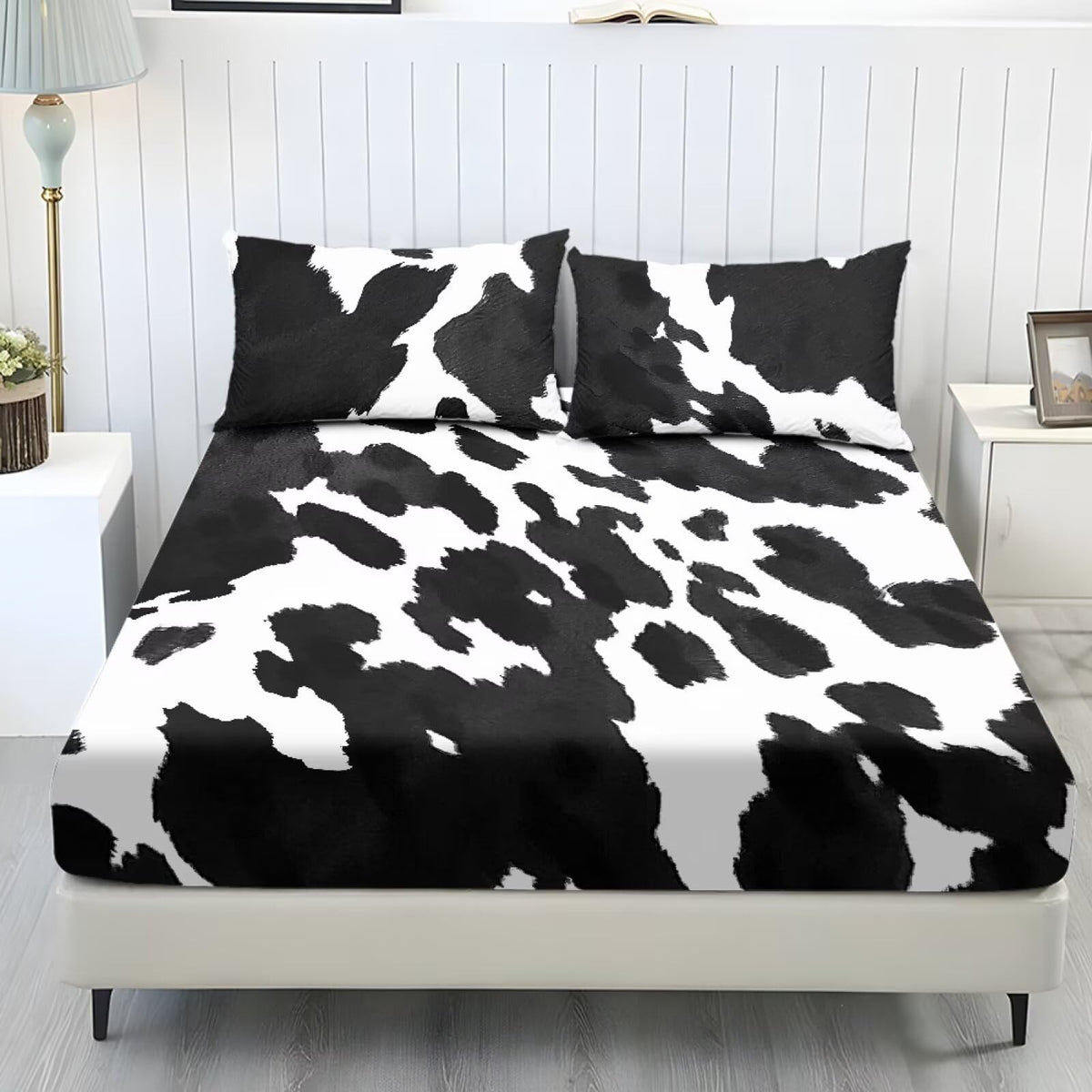 ZDCUSTOM Cow Print Sheet Sets of 3 Twin XL Size Soft Classic Fitted Sheet with 2 Pillowcases Easy Care Non-Slip Bedsheet for Twin XL Size Bed Stylish, 39" x 79"