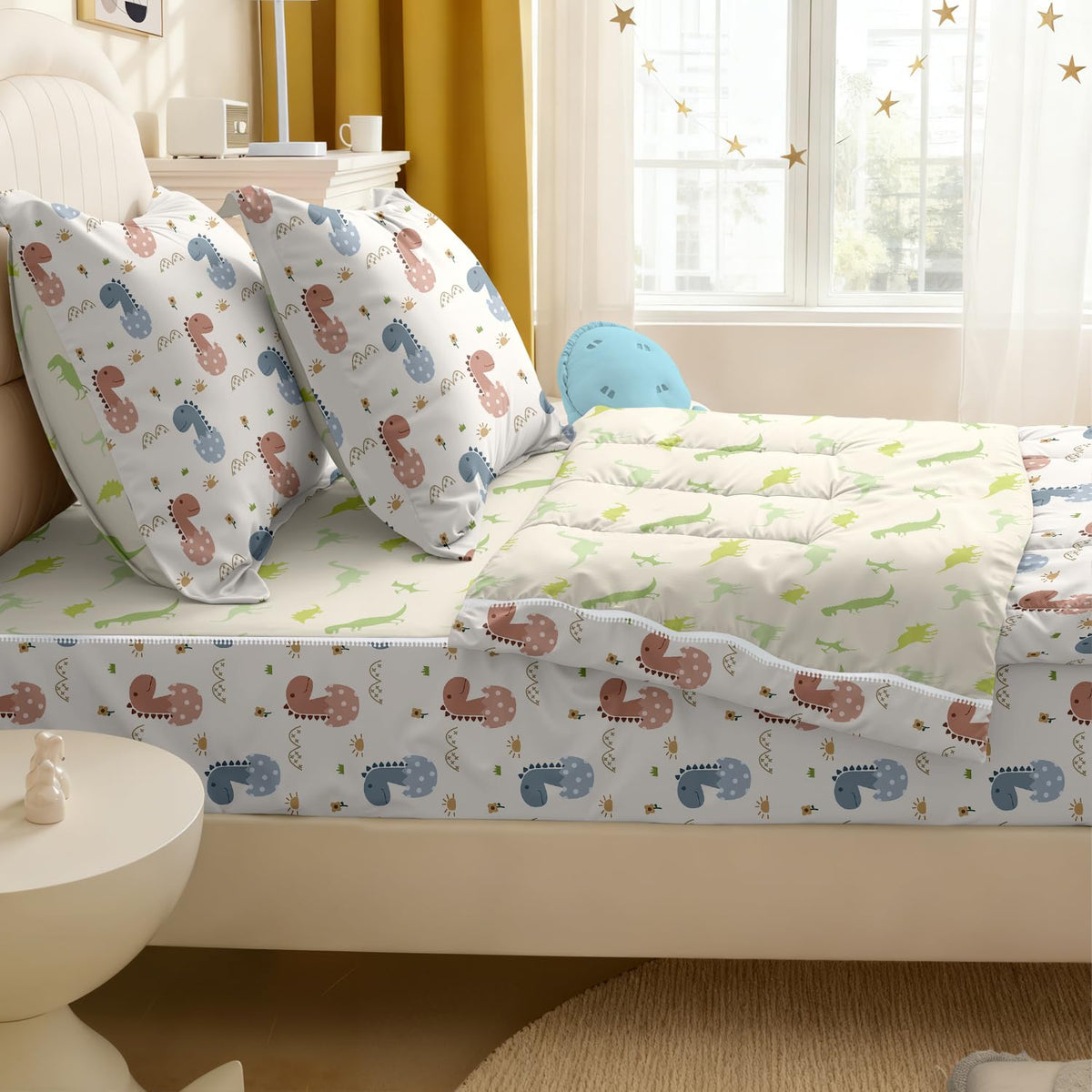 Yadangxiawa Kids Comforter Set,Zipper Bedding Twin for Boys,Dinosaur Printed Comforter Set with Cartoon Dinosaurs Fitted Sheets and Pillowcases for All Season(Dinosaur-B)