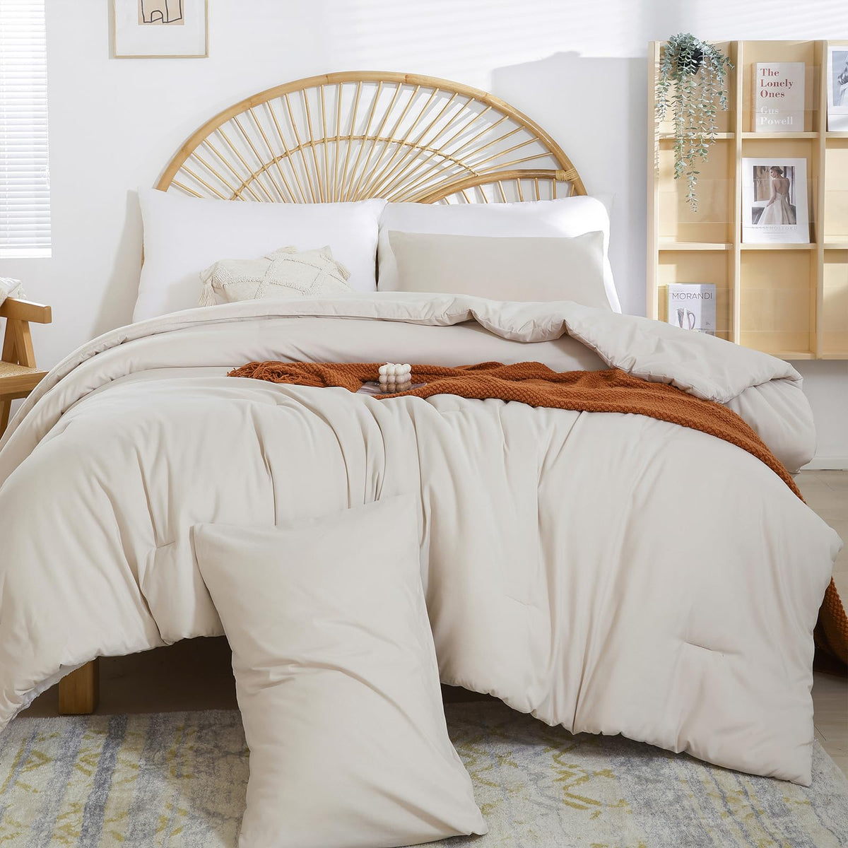 weigelia Beige Comforter Set Twin Boho Cream Twin Comforter with 1 Pillowcases - Soft Lightweight Cozy Bedding Set for All Season - Beige Comforter Twin Size for Women Teens Kids