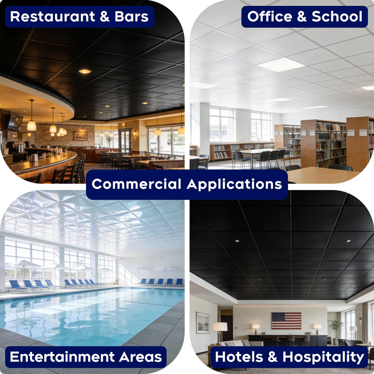 IMXPW Premium PVC Smooth Drop Ceiling Tiles 2ft x 2ft - Waterproof, Fire-Rated, Washable, Drop in Installation - No Rot, No Sag, 12-Pack Cover 48 Sq. Ft, Black