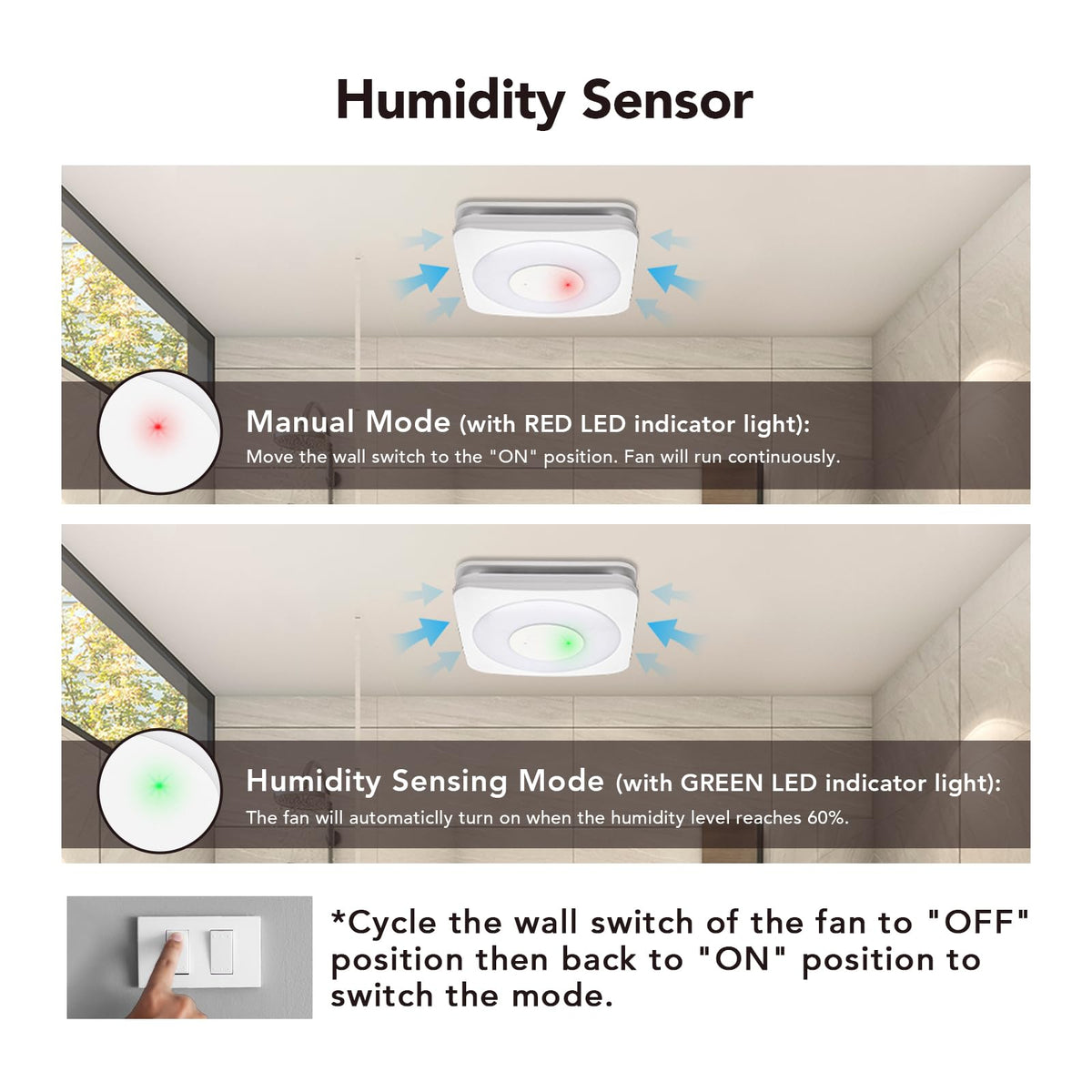 OREiN 3-in-1 Bathroom Exhaust Fan with Light & Humidity Sensor, 160 CFM, 1.0 Sone, Auto-On at 60% Humidity, 1500LM, 3CCT, Night Light, ENERGY STAR, HVI/FCC/ETL, Ceiling Opening 11.81''x 11.02''