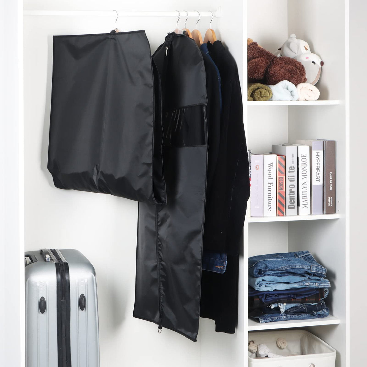 Univivi Garment Bag Suit Bag for Storage and Travel 43 inch, Washable Suit Cover for T-Shirt, Jacket, Suits, Coats, Set of 5, Oxford Fabrics