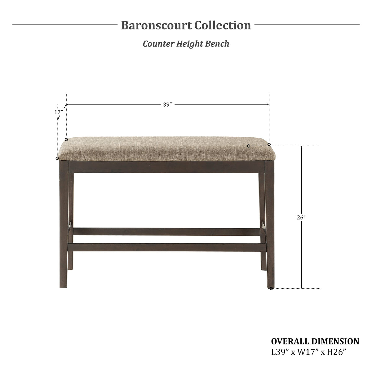 Lexicon Baronscourt Farmhouse Small Entryway Bench - 39 Inch, Upholstered Counter Height Solid Wood Frame, Padded Top, Easy Assembly , 26"Seat Height, Farmhouse End of Bed Bench For Bedroom,Dark Brown