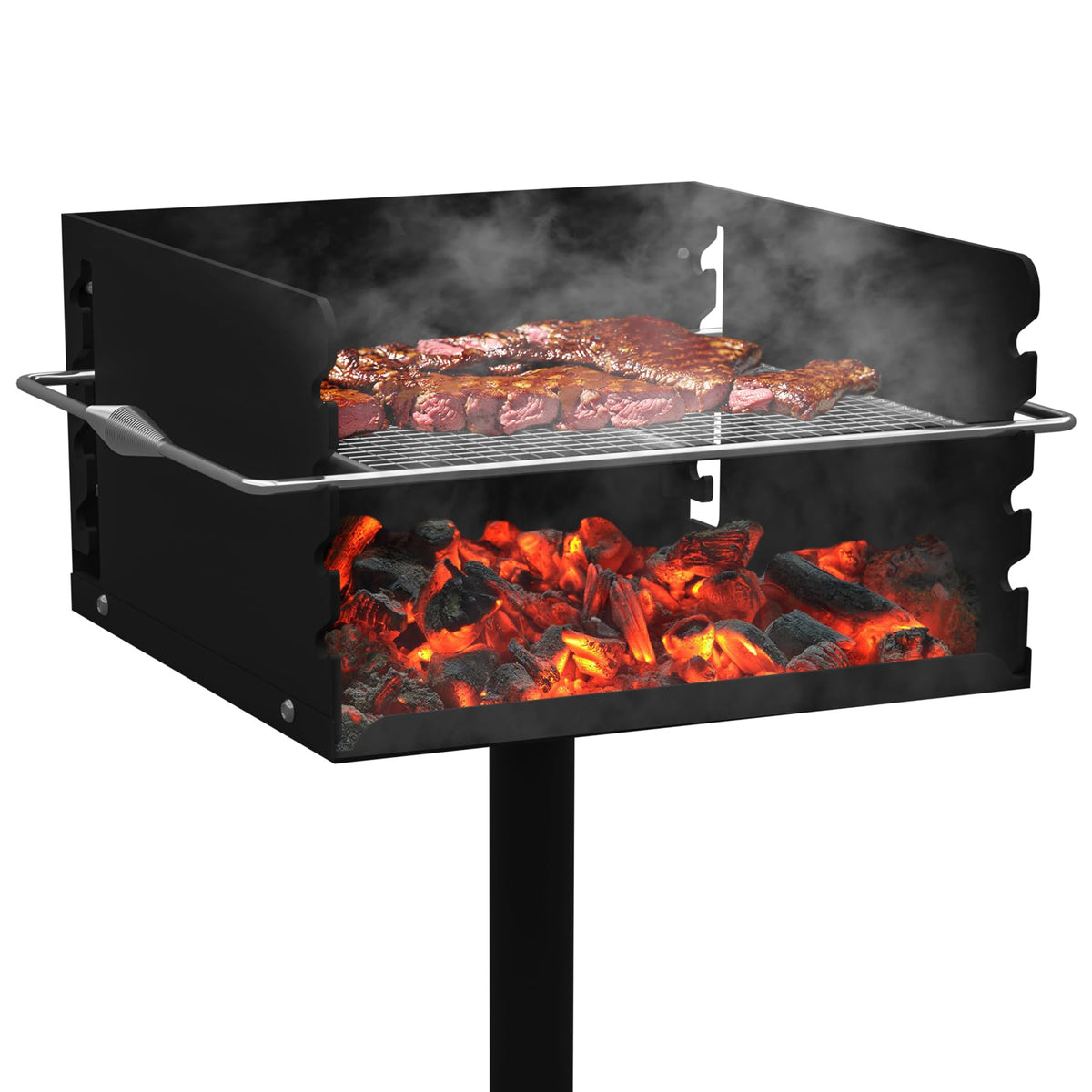 Toriexon Park Grills, 256 Sq. In, Park Style Charcoal Grill, Heavy Duty In Ground Park Grill with Stainless Steel Cooking Grate and Cover for Commercial and Outdoor Cooking 16'' L x 16'' W x 8'' H