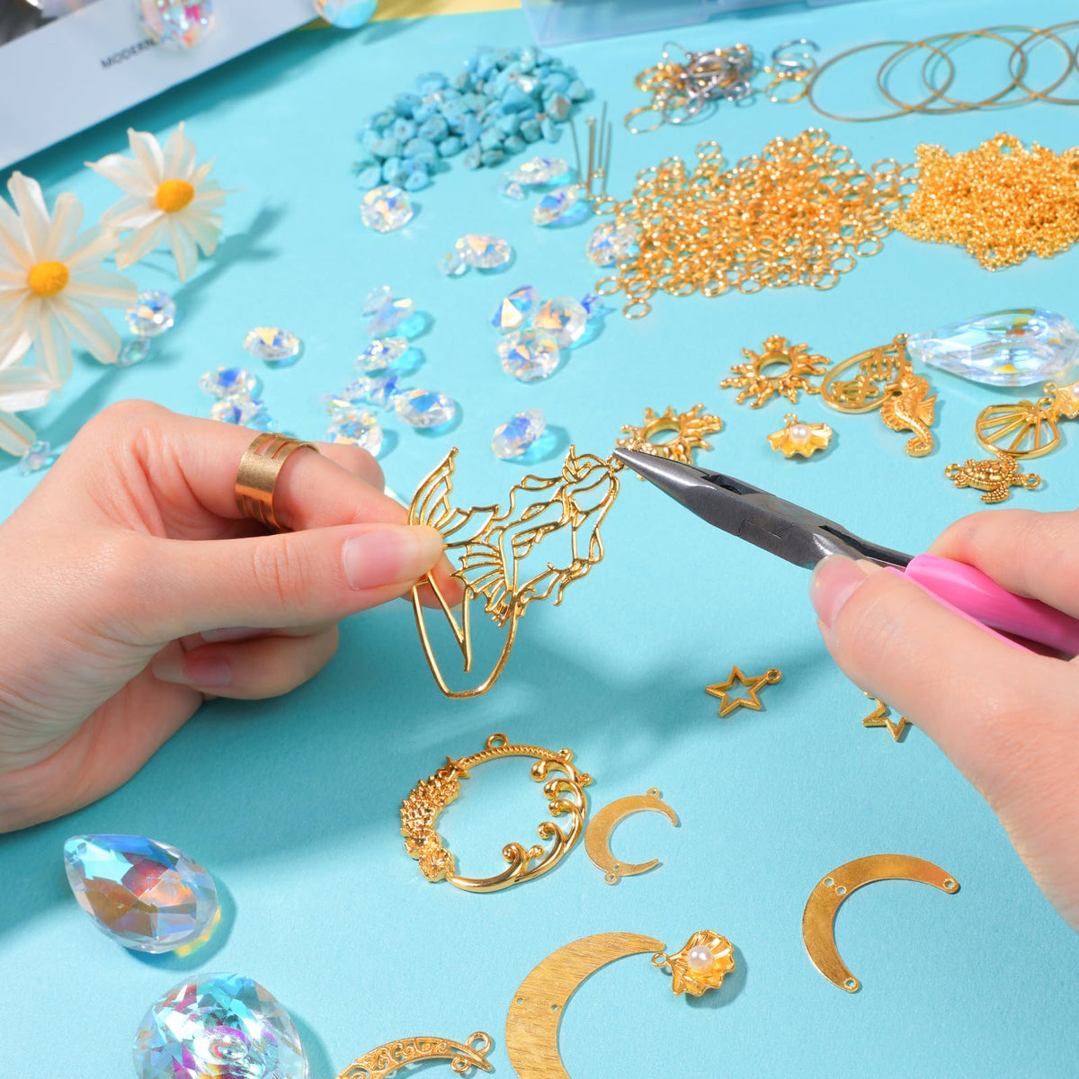 420pcs Suncatcher Making Kits for Adults Crystal Sun Catchers Crafts with Hooks Chains Pendants Rainbow Maker for Window Hanging Prism Indoor Outdoor Garden Xmas Wedding Party Decor (Mermaid)