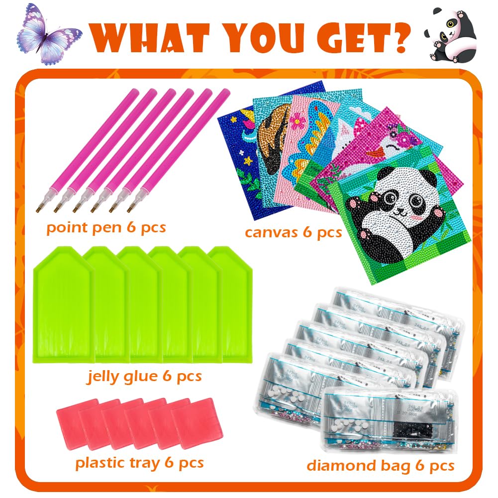 Labeol Diamond Art Kits for Kids Crafts for Girls Ages 6-8-10-12 Easy to DIY Creative Diamond Art Sticker Craft by Numbers Kits for Kids and Adult Beginners (6 Pack Cute)