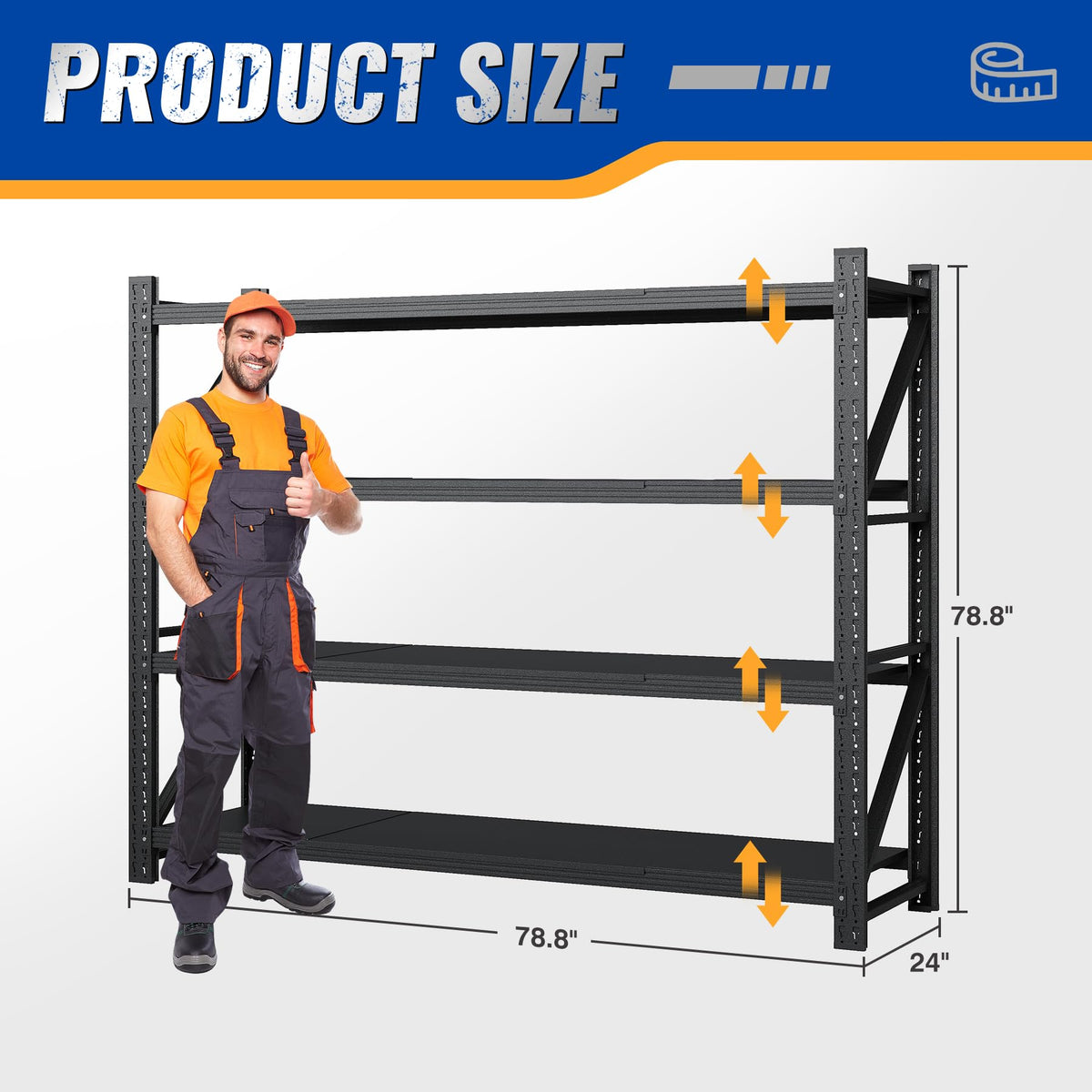 BYNSOE 78.8" W Storage Shelves 7000lbs Garage Metal Shelving Heavy Duty Garage Shelves Adjustable Storage Shelves for Industrial, Factory, (78.8" W X 24" D X 78.8" H)