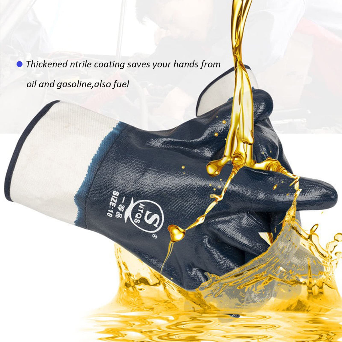 Blue Oil Gloves for Men,Large Oil Resistant Gloves for Fuel Haulers & Truck Drivers,Nitrile Coated Work Gloves 6 Pairs Bulk Pack