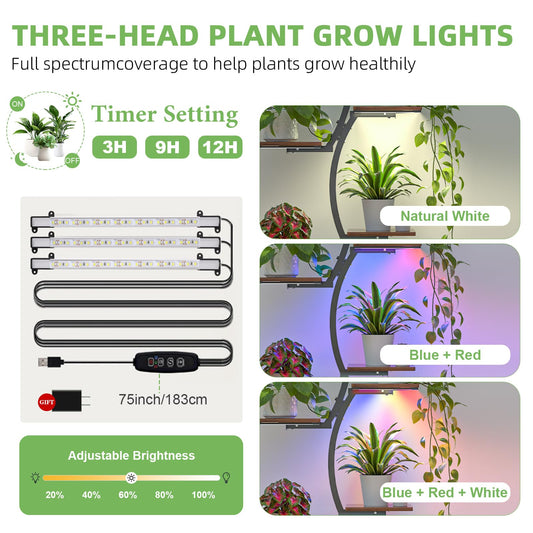 Acnusik Plant Stand Indoor with Grow Lights, 63" Tall Lighted Indoor Plant Shelf for Multiple Plants, 7-Tier Metal Plant Rack Corner Indoor Flower Stand Display for Living Room, Home, Patio, Balcony