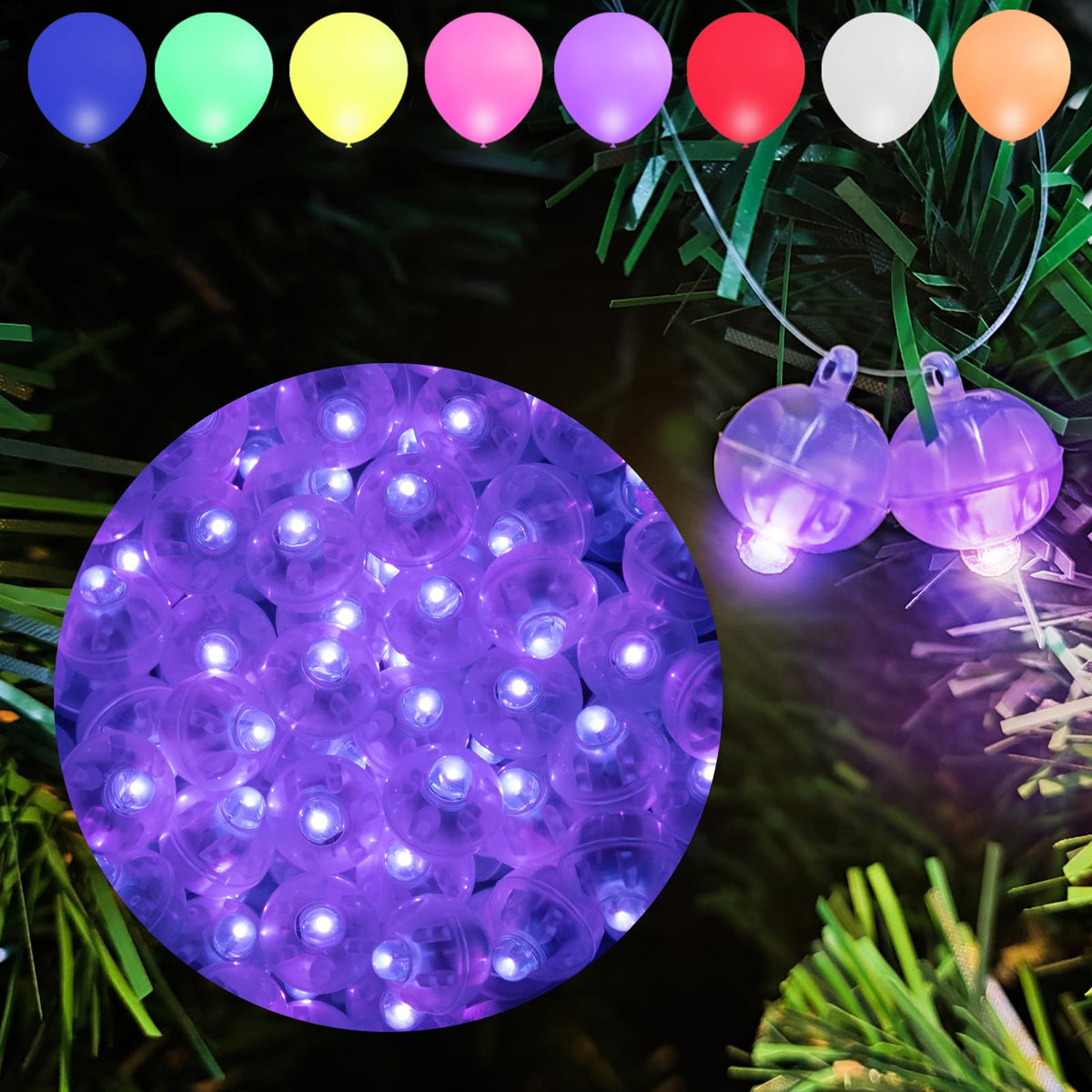 Aogist 100Pcs Purple Balloon Lights with Hook,Long Standby Time,Waterproof Mini Light for Birthday Party Wedding Christmas Halloween Easter Decorative (Steady)