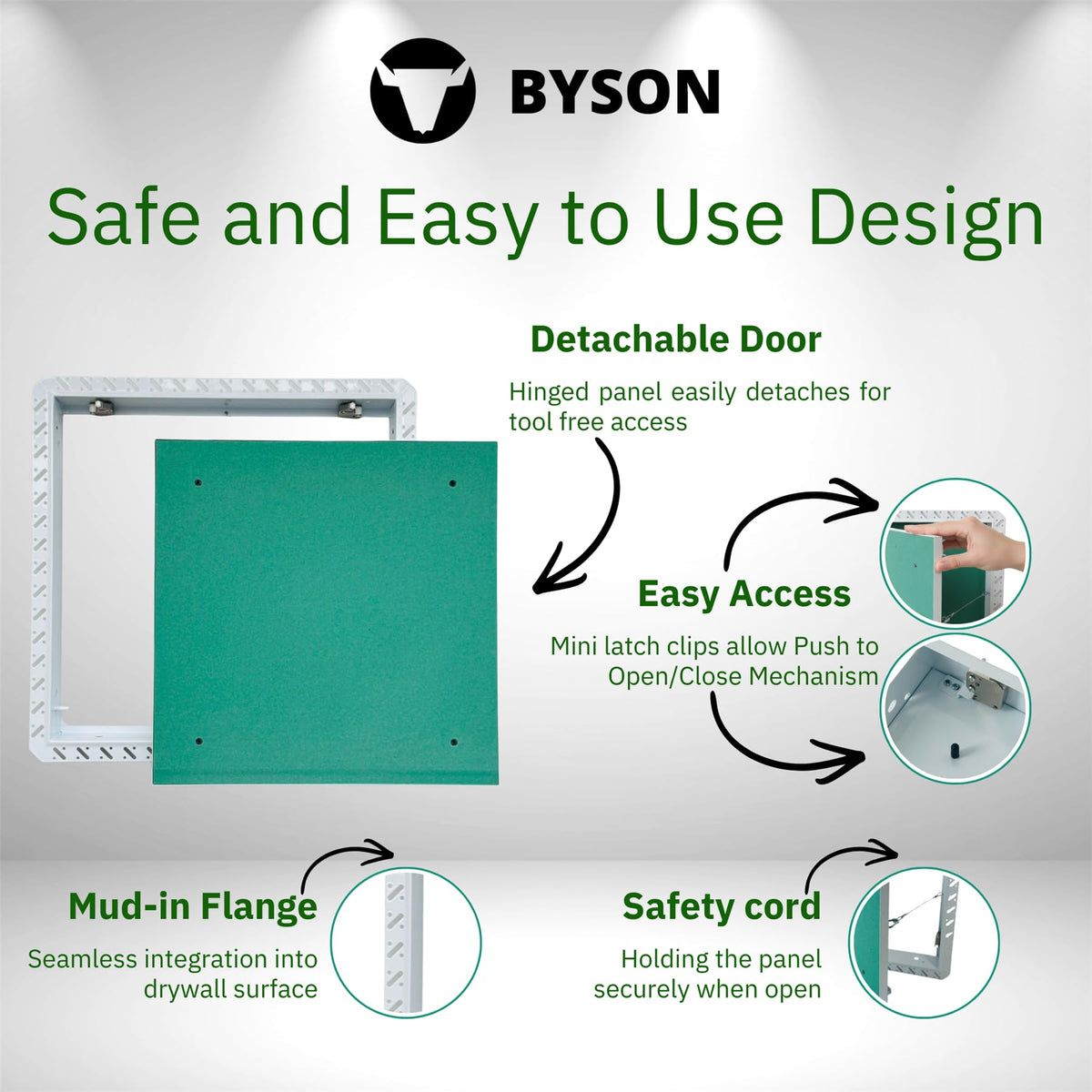 Byson Drywall Access Panel 12x12 Inches – Wall Access Door with Mud-In Flange, Heavy Duty Steel Frame, 5/8” Gypsum Inlay, Hidden Hinged Push Lock