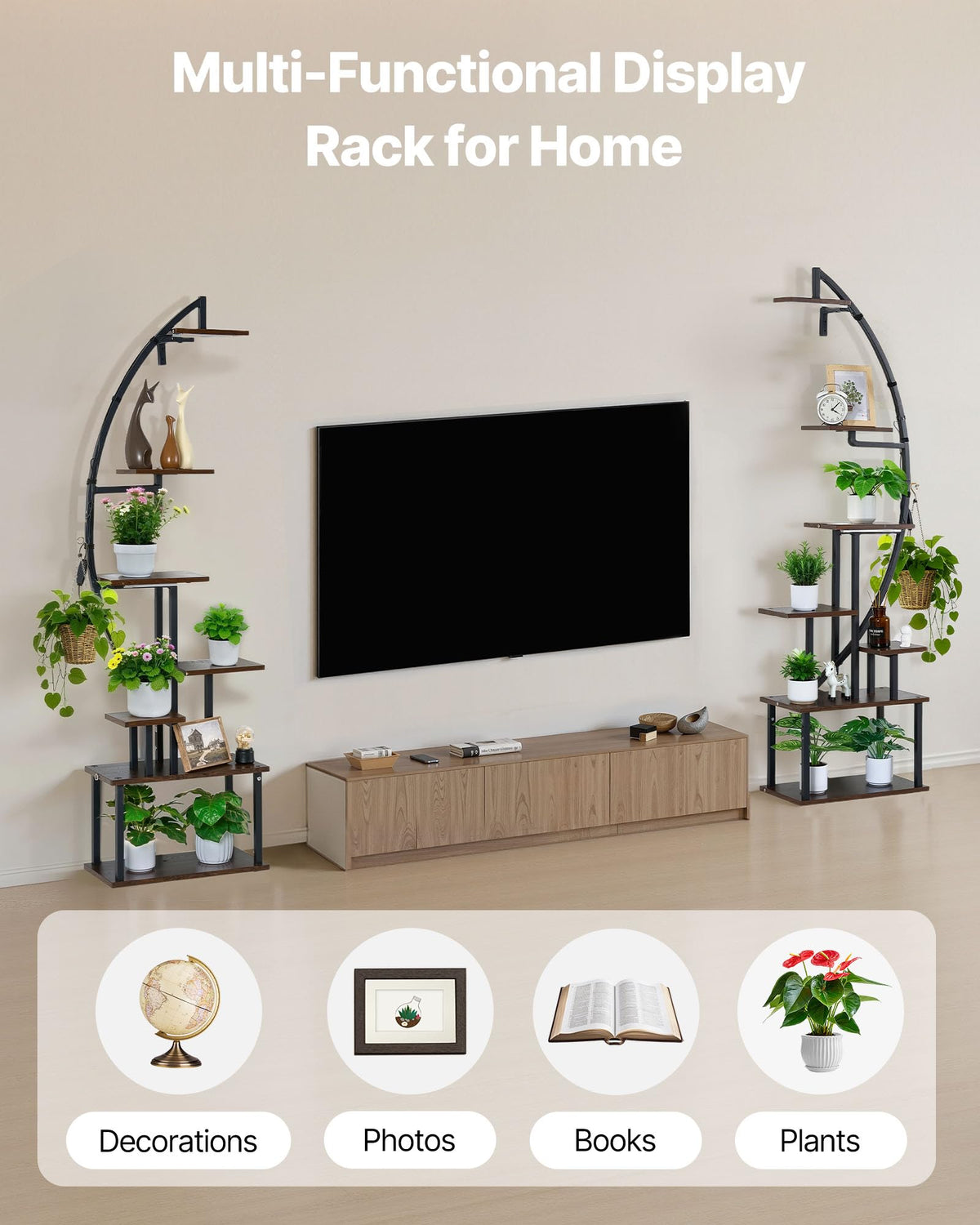VEVOR Plant Stand Indoor with Grow Lights, 65.5 in Tall 7-Tiered Lighted Plant Shelf, 2 Pack Metal Corner Plants Holder, 3 Timer & 10 Brightness, Half-Moon Shaped Flower Display Rack for Living Room