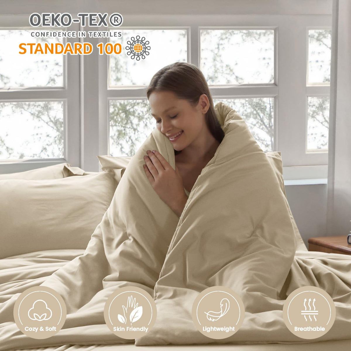 Homelike Moment Queen Comforter Set with Sheets, 7 Piece Beige Comforter Set Queen Size, Full Size Bed in a Bag Lightweight and Machine Washable