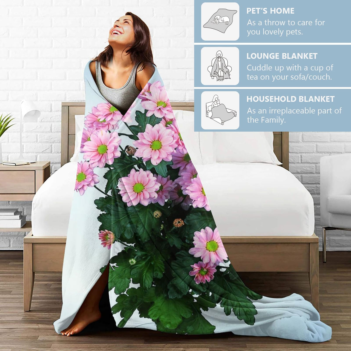 Zeleda Cute Gnome Flannel Blanket, Soft Cozy Throw with Succulent Botanical, Lightweight Blankets for All Seasons, Nature Whimsical Home Sofa Bed Decor and Gifts for Kids Girls Boys, 50x60 Inch